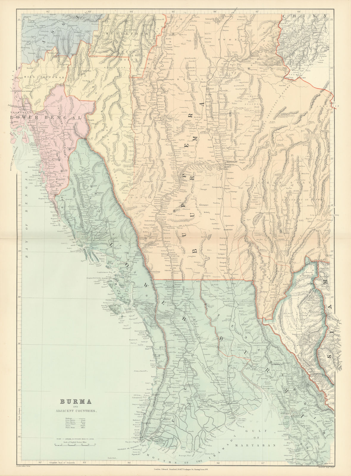 Associate Product Burma & Adjacent Countries. Myanmar Bengal Assam. 75x54cm. STANFORD 1896 map