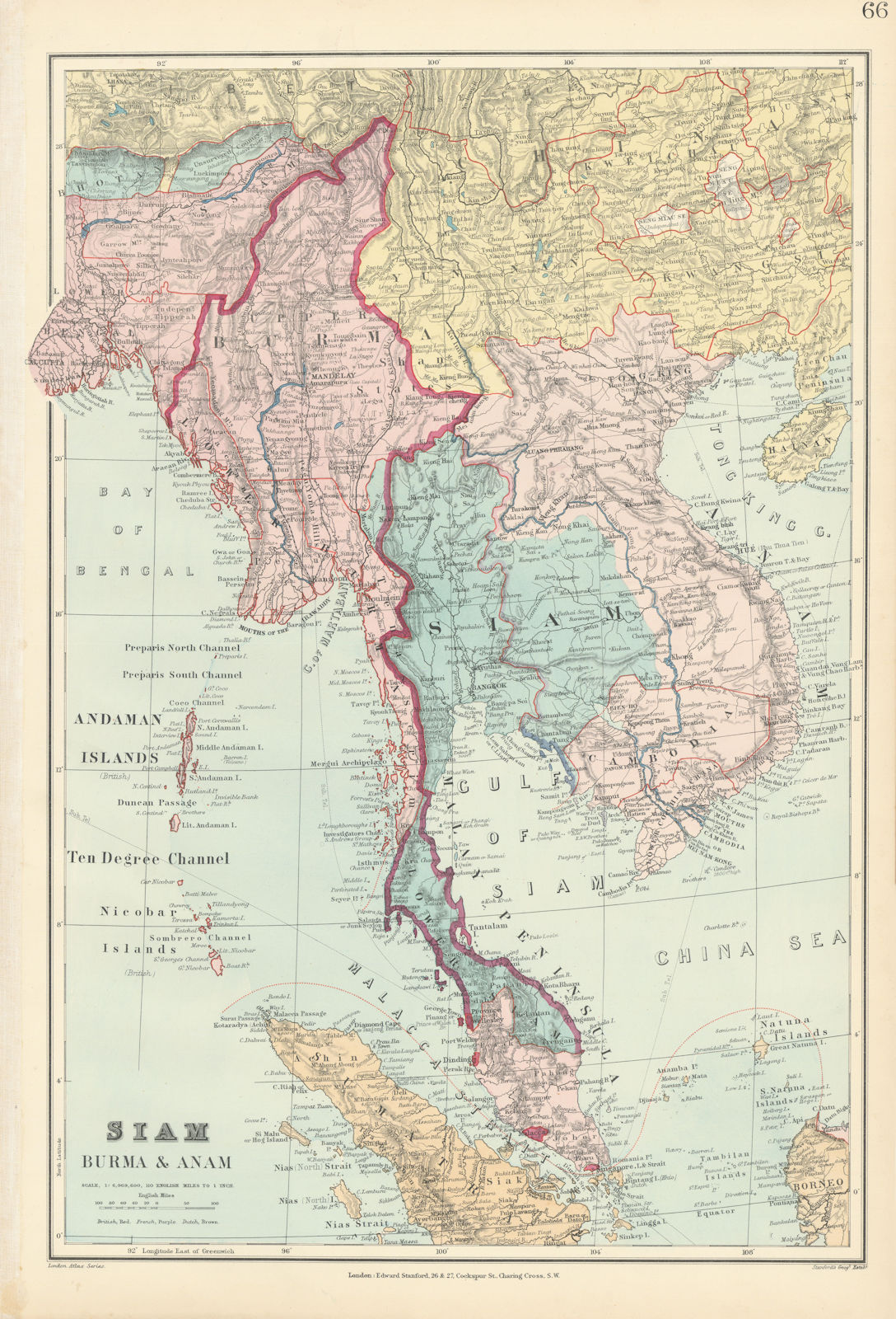 Indo-China. Indochina. Siam Annam Burma Thailand Cambodia. STANFORD 1896 map