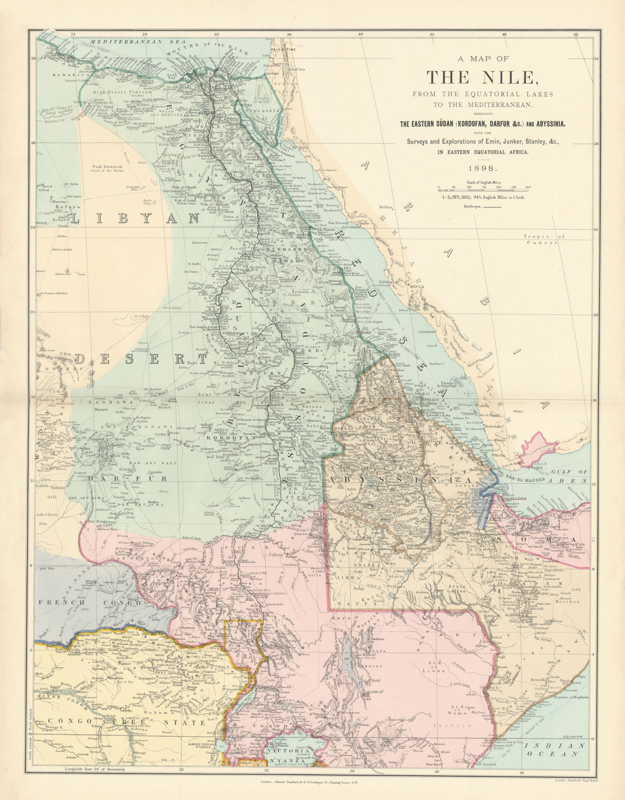 Egypt. Nile valley Sinai Red Sea Gulf of Aqaba Sharm el-Sheik. STANFORD 1896 map