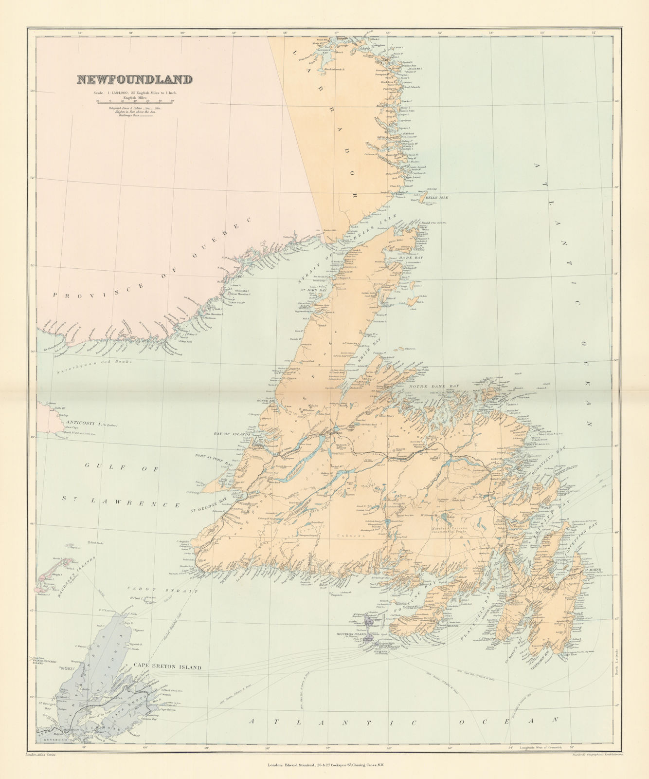 Newfoundland Labrador Cape Breton Island St Pierre & Miquelon STANFORD 1896 map