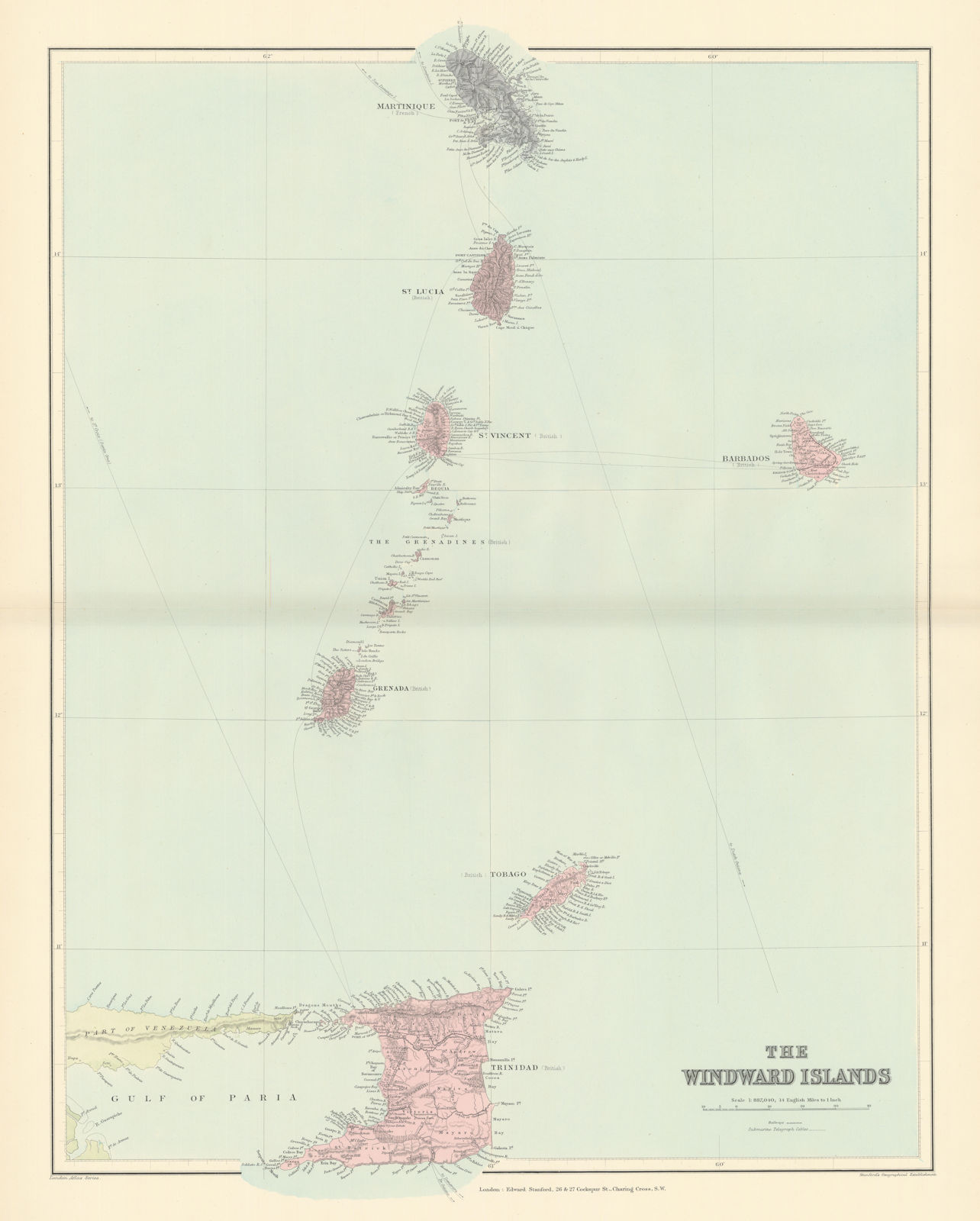 Associate Product Windward Islands. Trinidad Barbados St. Lucia Grenadines. STANFORD 1896 map