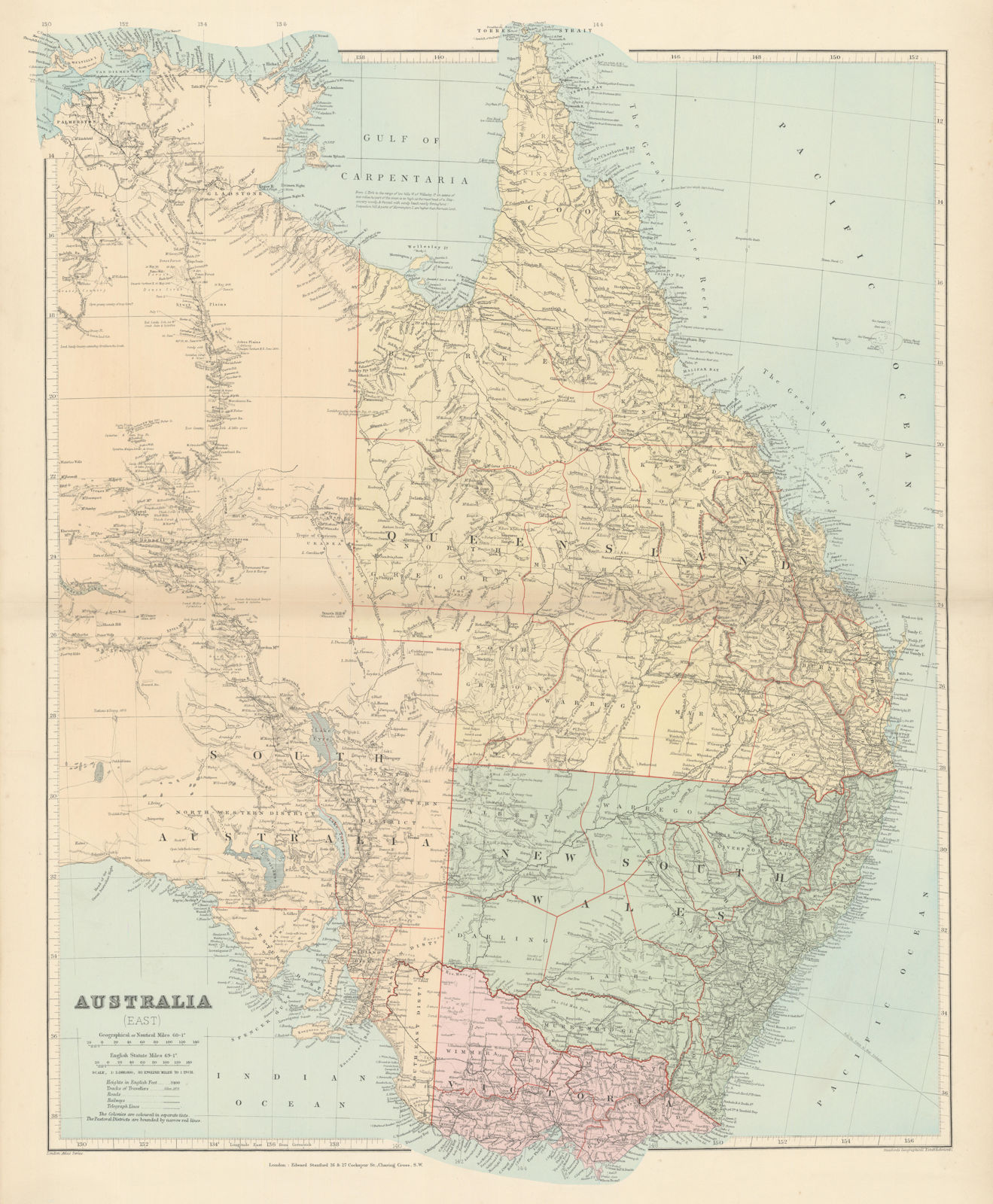 Associate Product Eastern Australia. New South Wales Victoria Queensland. STANFORD 1896 old map
