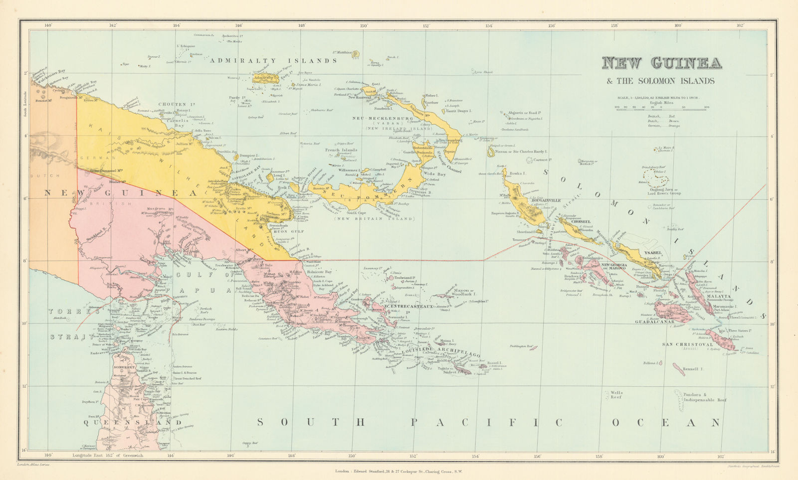 New Guinea & Solomon Islands. Bismarck Archipelago. STANFORD 1896 old map