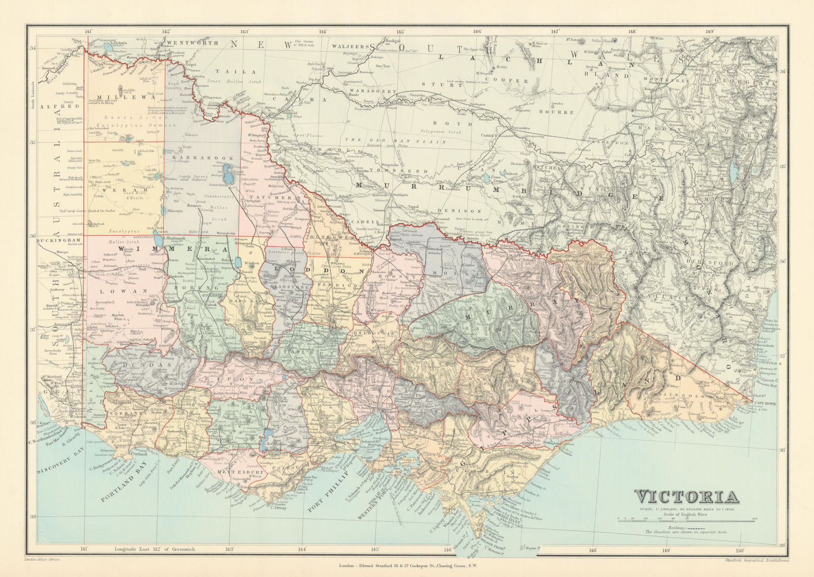 Victoria, Australia. Explorers routes. Landscape observations. STANFORD 1896 map