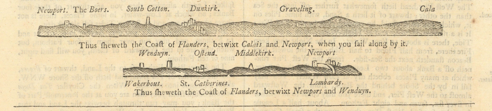 Pas-de-Calais Belgium coast profile. Ostend Dunkirk Calais MOUNT & PAGE 1758 map