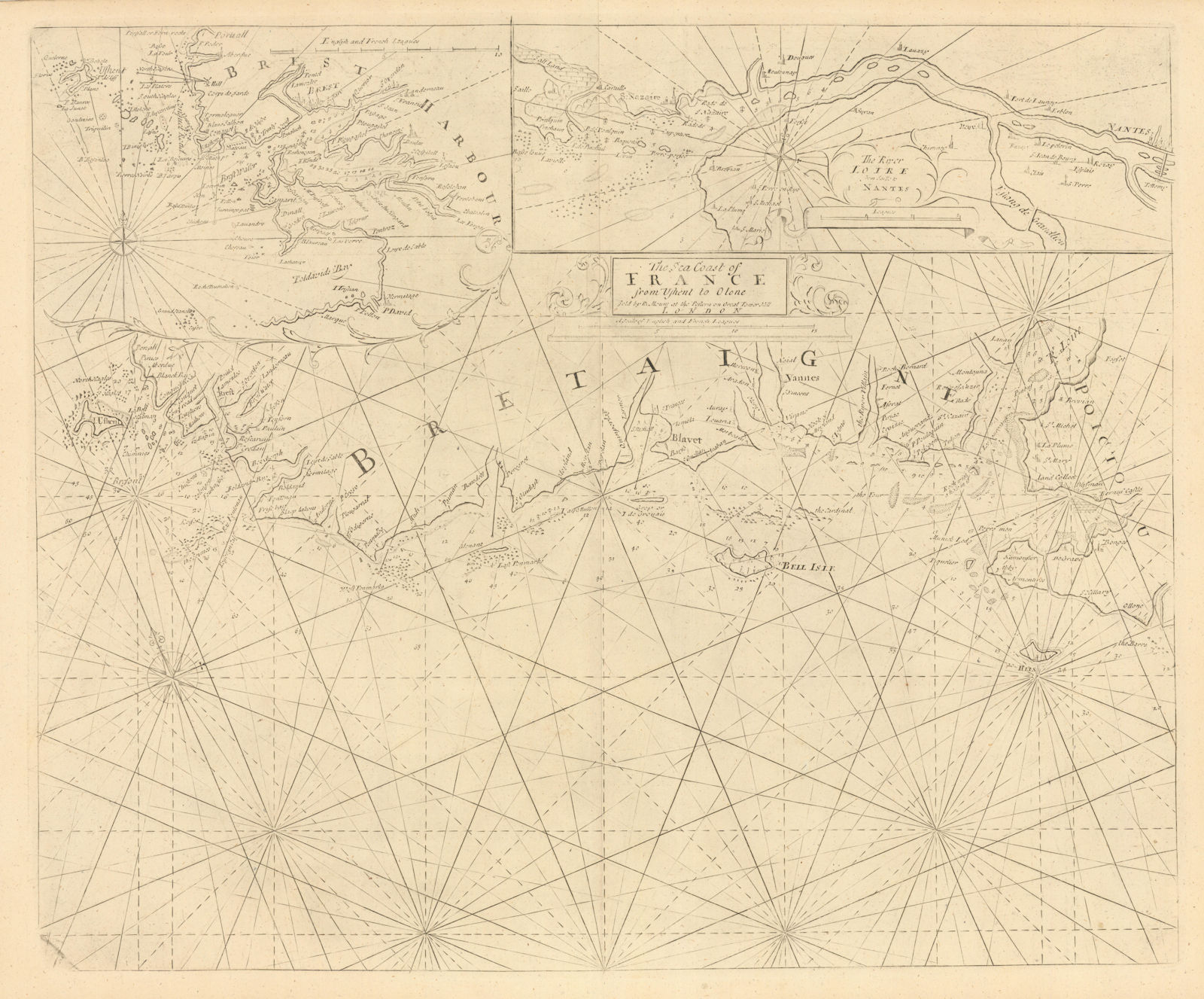 Associate Product The Sea Coast of France from Ushent to Olone [Olonne]. MOUNT & PAGE 1758 map
