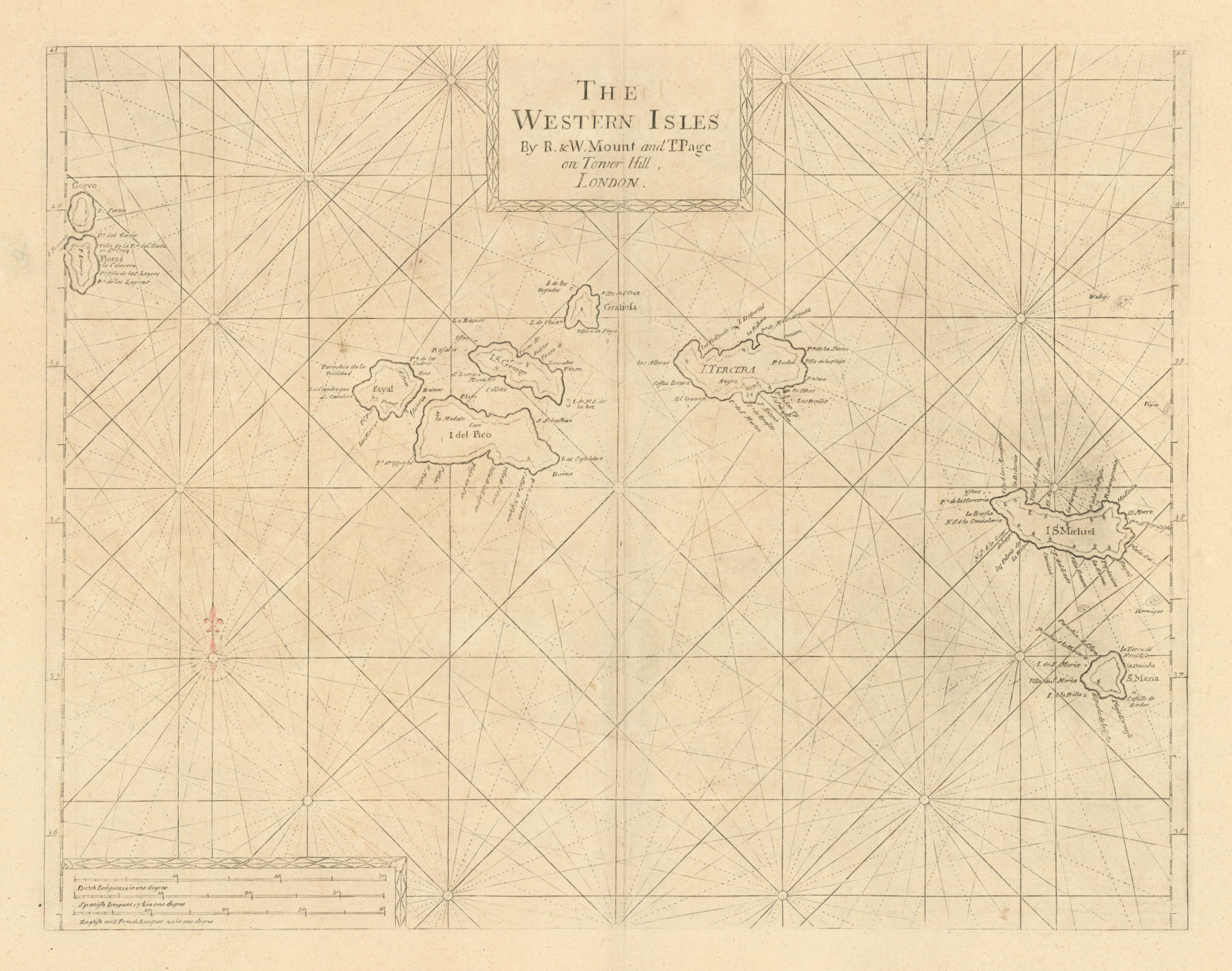 Associate Product The Western Isles. Antique sea chart of the Azores. MOUNT & PAGE 1758 old map