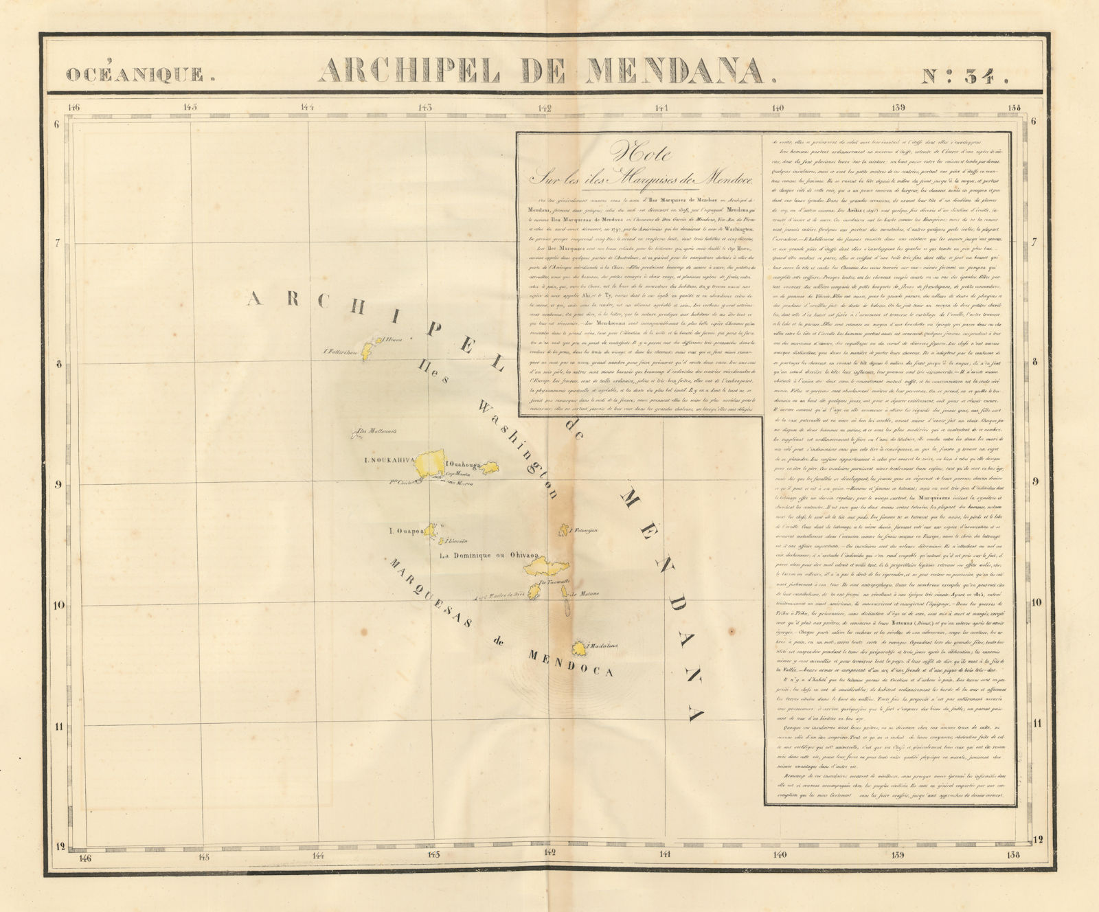Océanique. Archipel de Mendana #34. Marquesas Polynesia. VANDERMAELEN 1827 map