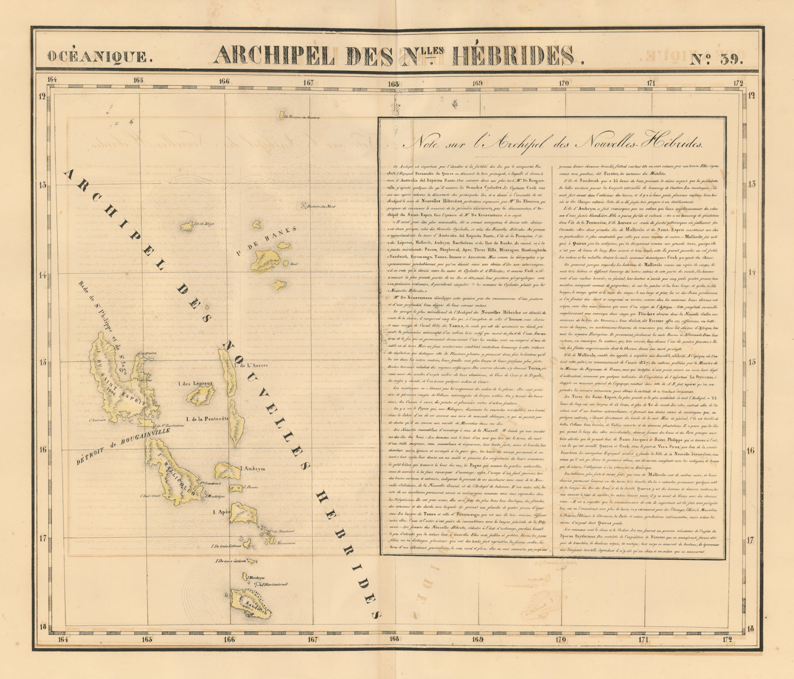 Associate Product Océanique. Archipel des Nouvelle Hébrides #39. Vanuatu. VANDERMAELEN 1827 map