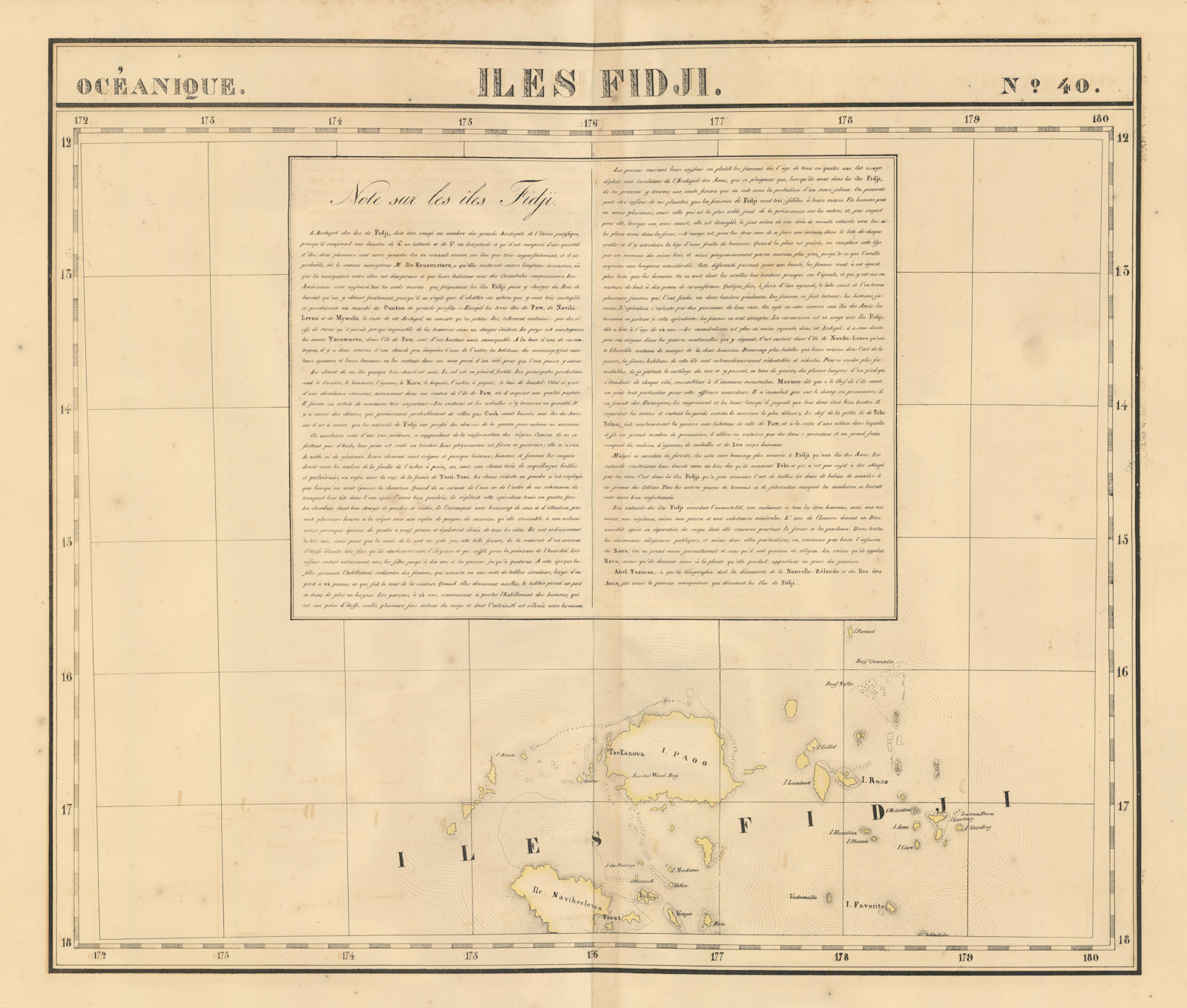 Océanique. Iles Fidji 40 Fiji islands Viti Levu Vanua Levu VANDERMAELEN 1827 map