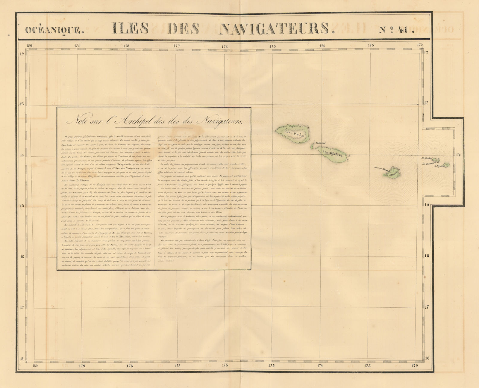 Océanique. Iles des Navigateurs #41 Samoa & American Samoa VANDERMAELEN 1827 map