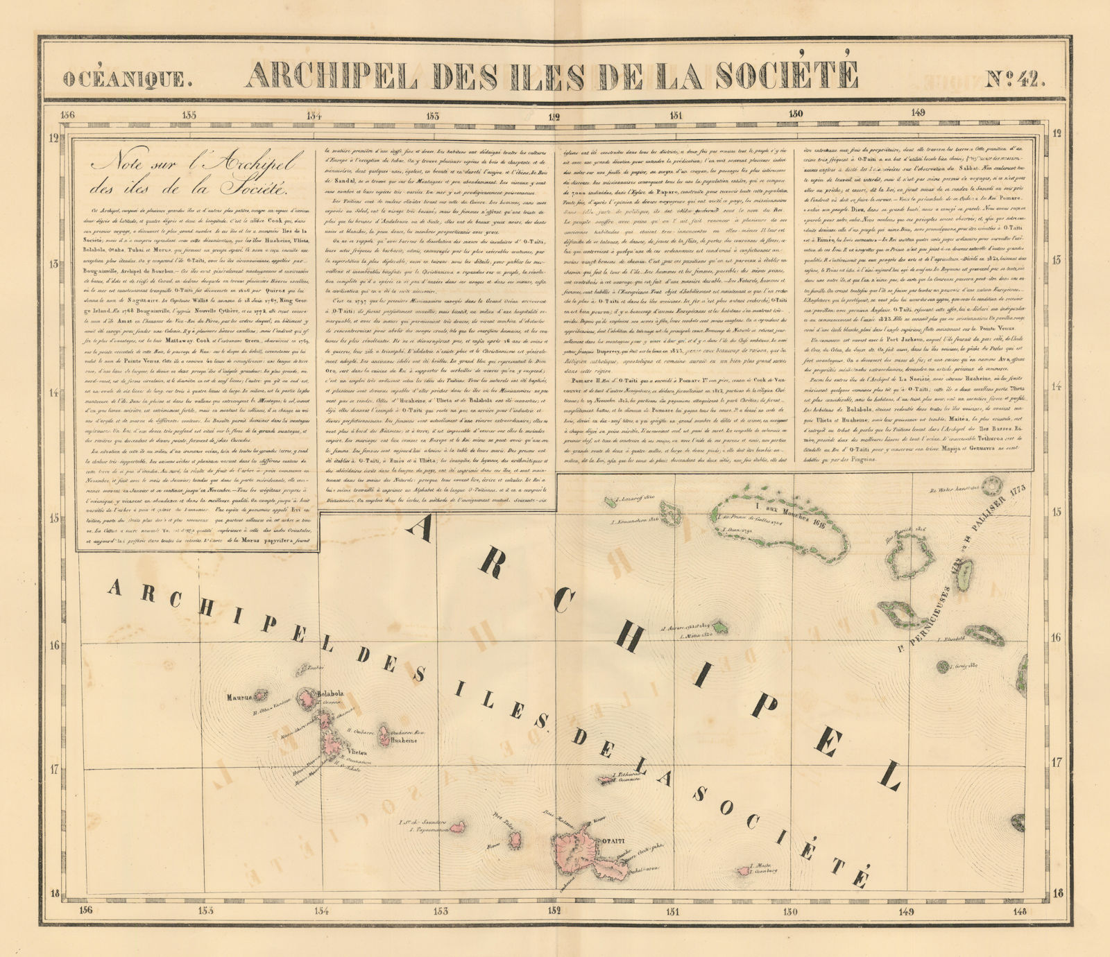 Océanique Iles de la Société #42 Tahiti Rangiroa Polynesia VANDERMAELEN 1827 map