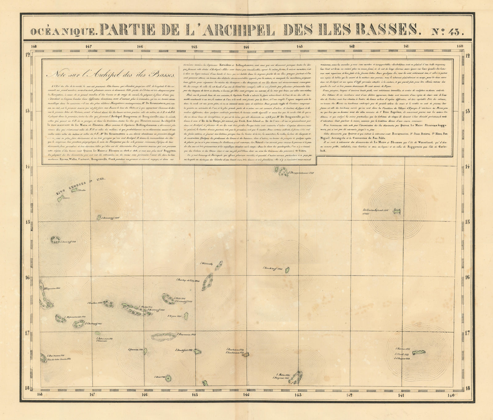 Océanique Partie… des Iles Basses 43 NE Tuamotus Polynesia VANDERMAELEN 1827 map