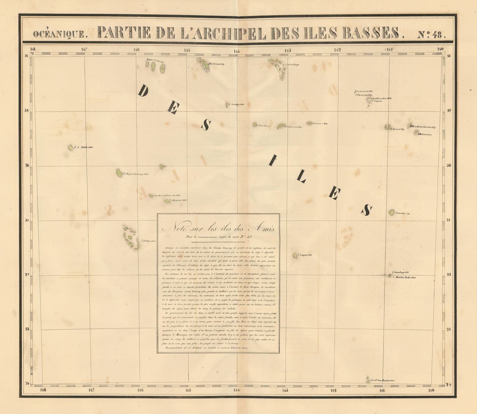 Océanique Partie… des Iles Basses 48 SE Tuamotus Polynesia VANDERMAELEN 1827 map