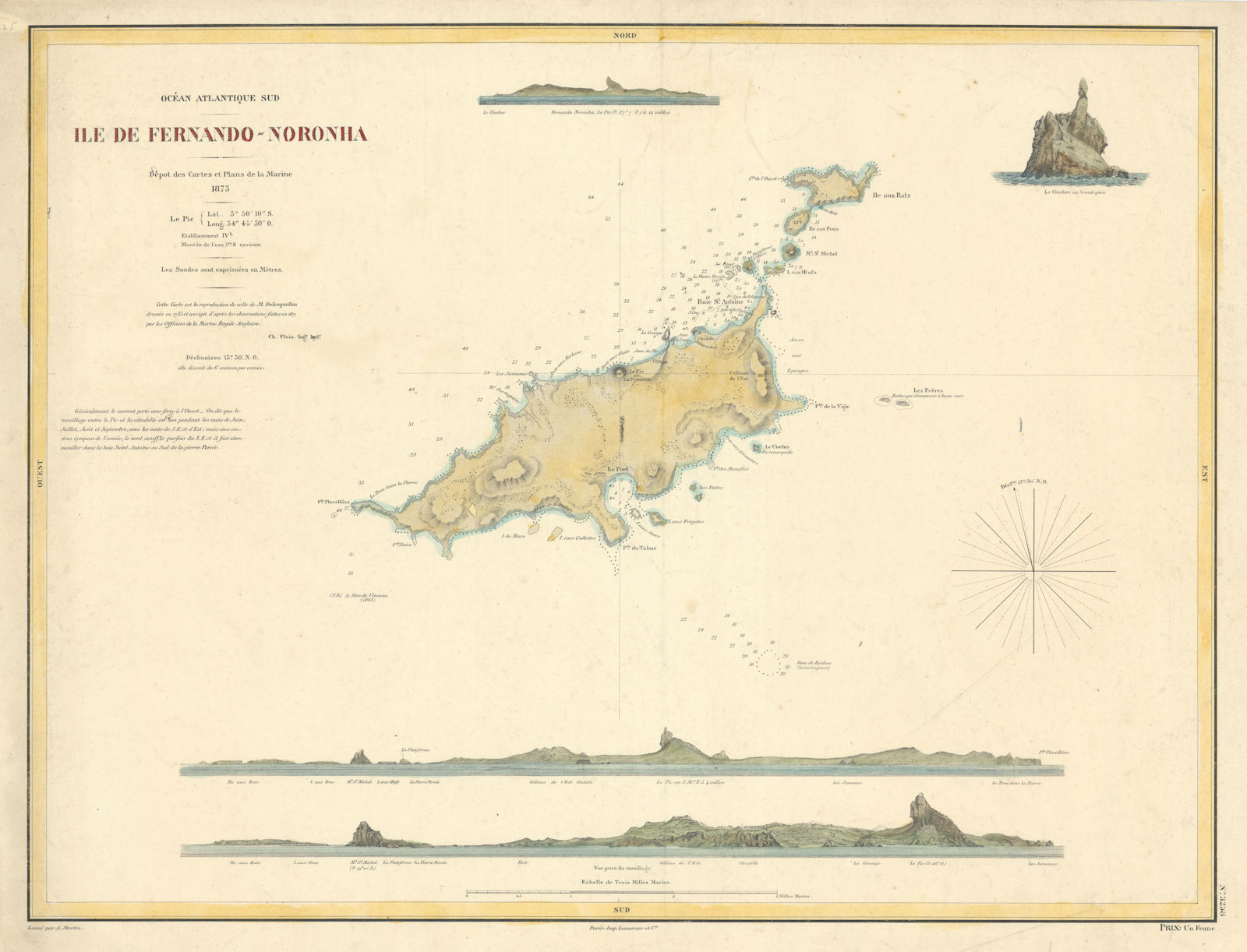 Associate Product Océan Atlantique Sud. Fernando de Noronha. Dépôt de la Marine sea chart 1873 map