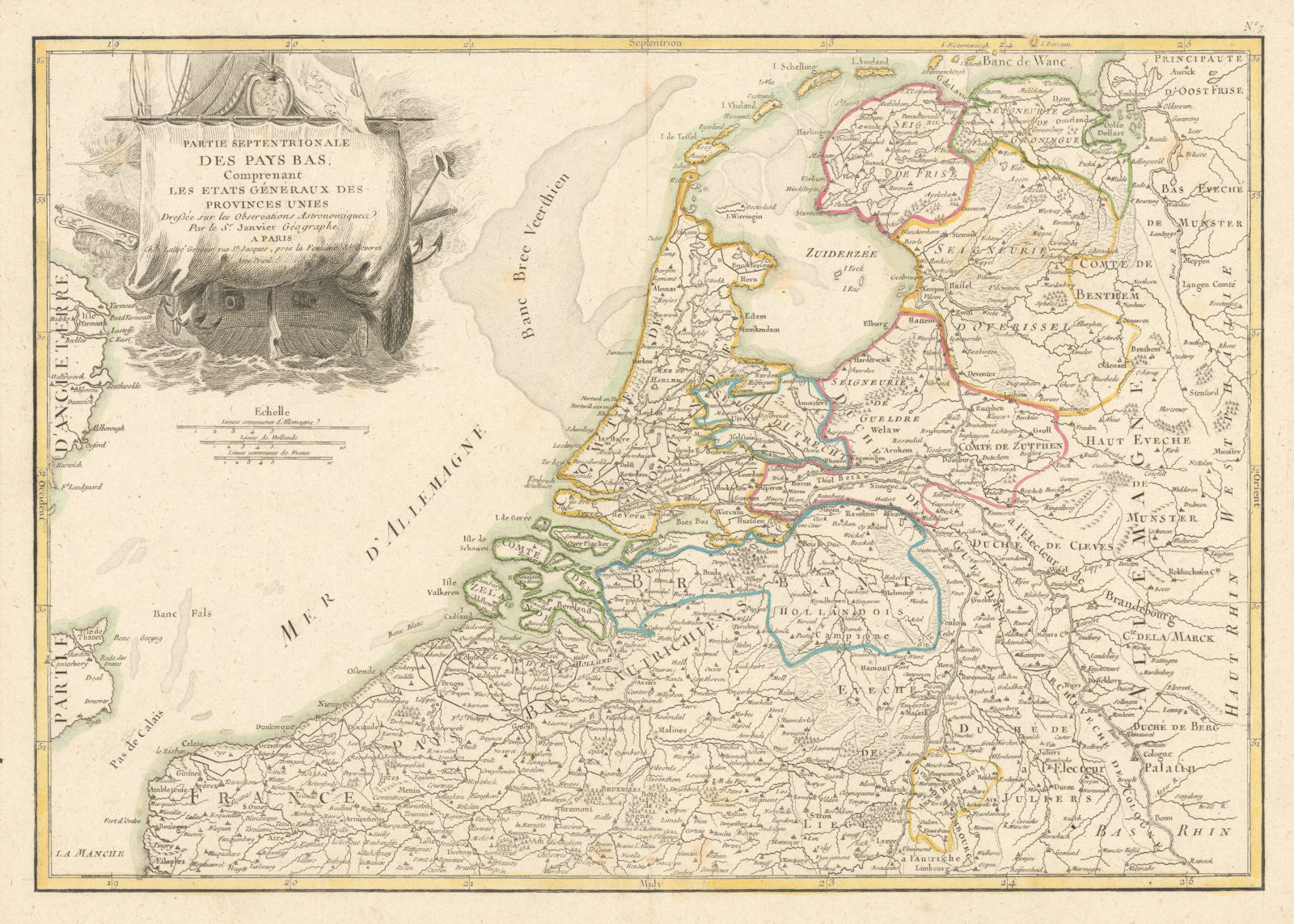 "Partie Septentrionale des Pays Bas". Netherlands. Jean Janvier c1762 old map