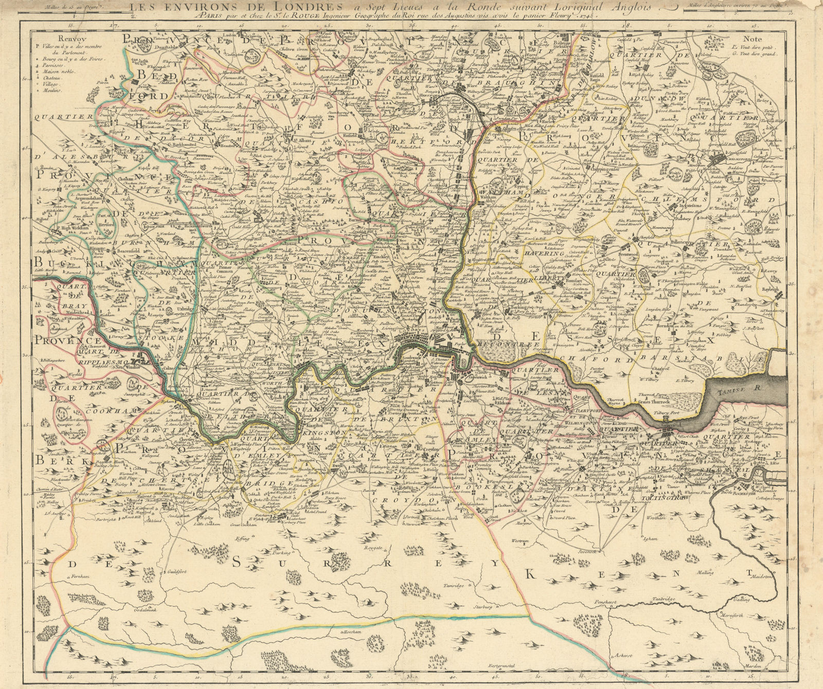 Les Environs de Londres à sept Lieues à la Ronde… London. LE ROUGE 1745 map