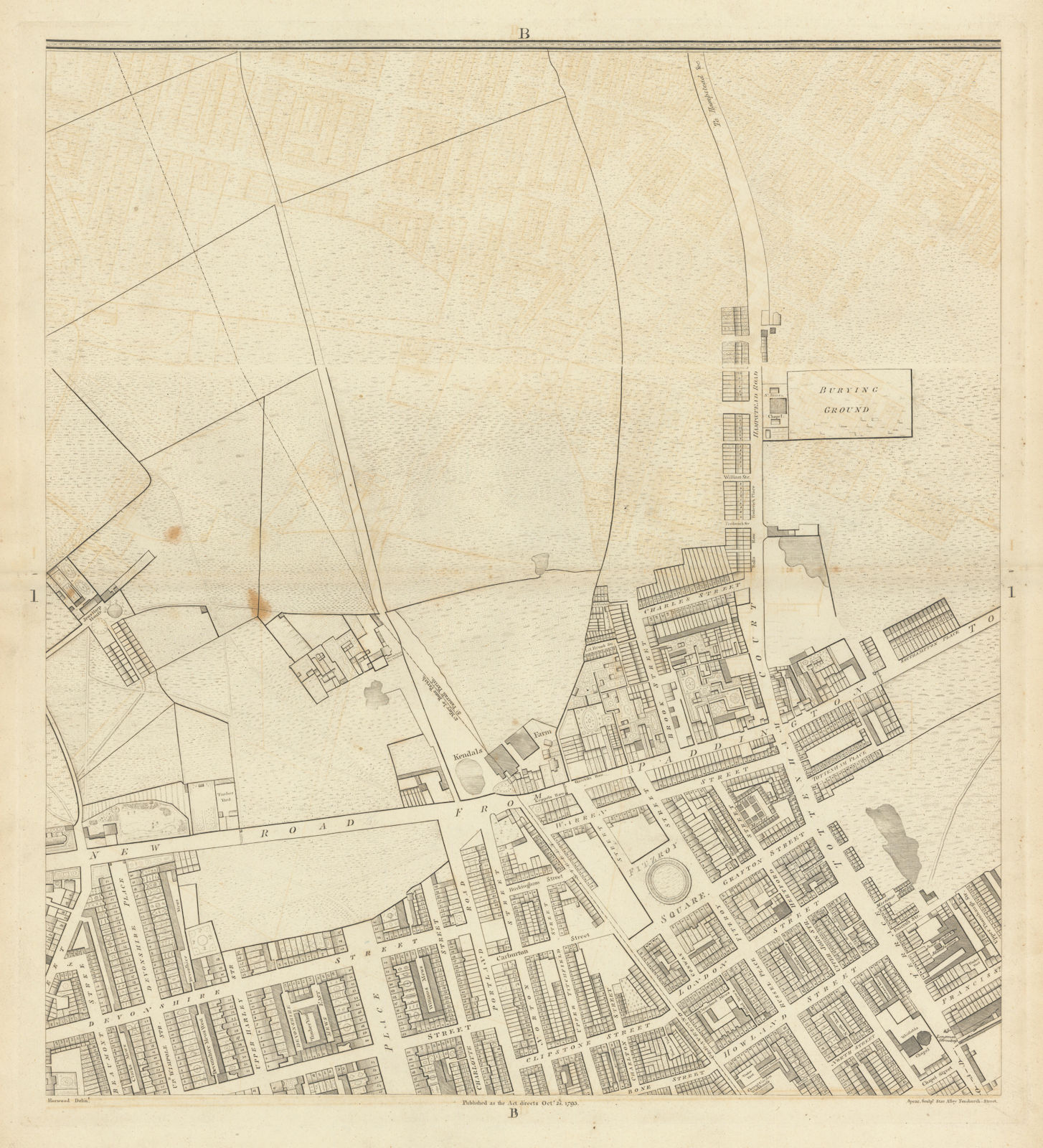 Horwood London B1 Marylebone Fitzrovia Regents Park Tottenham Court Rd 1793 map
