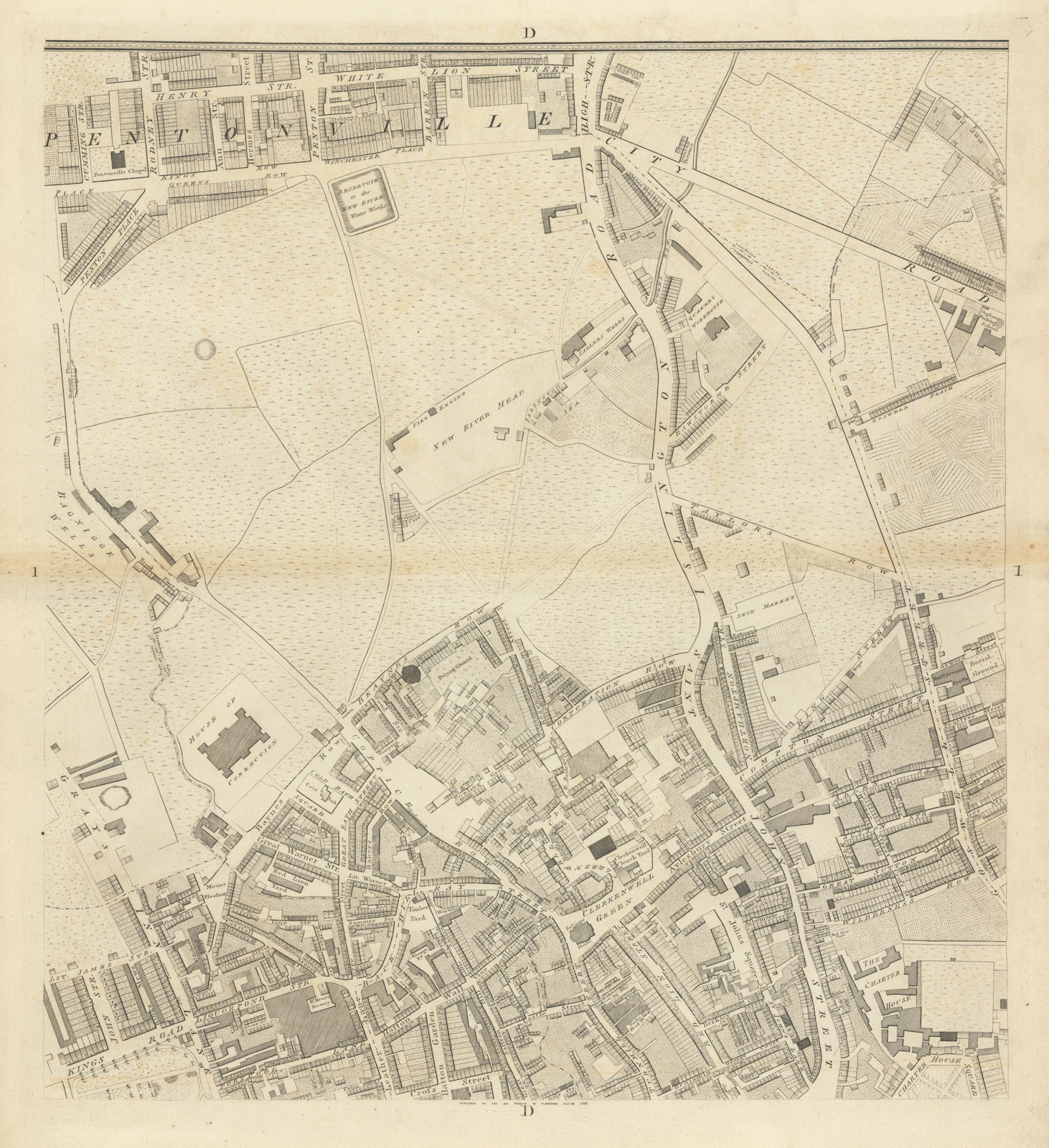 Horwood London D1 Clerkenwell Pentonville Gray's Inn City Road 1799 old map