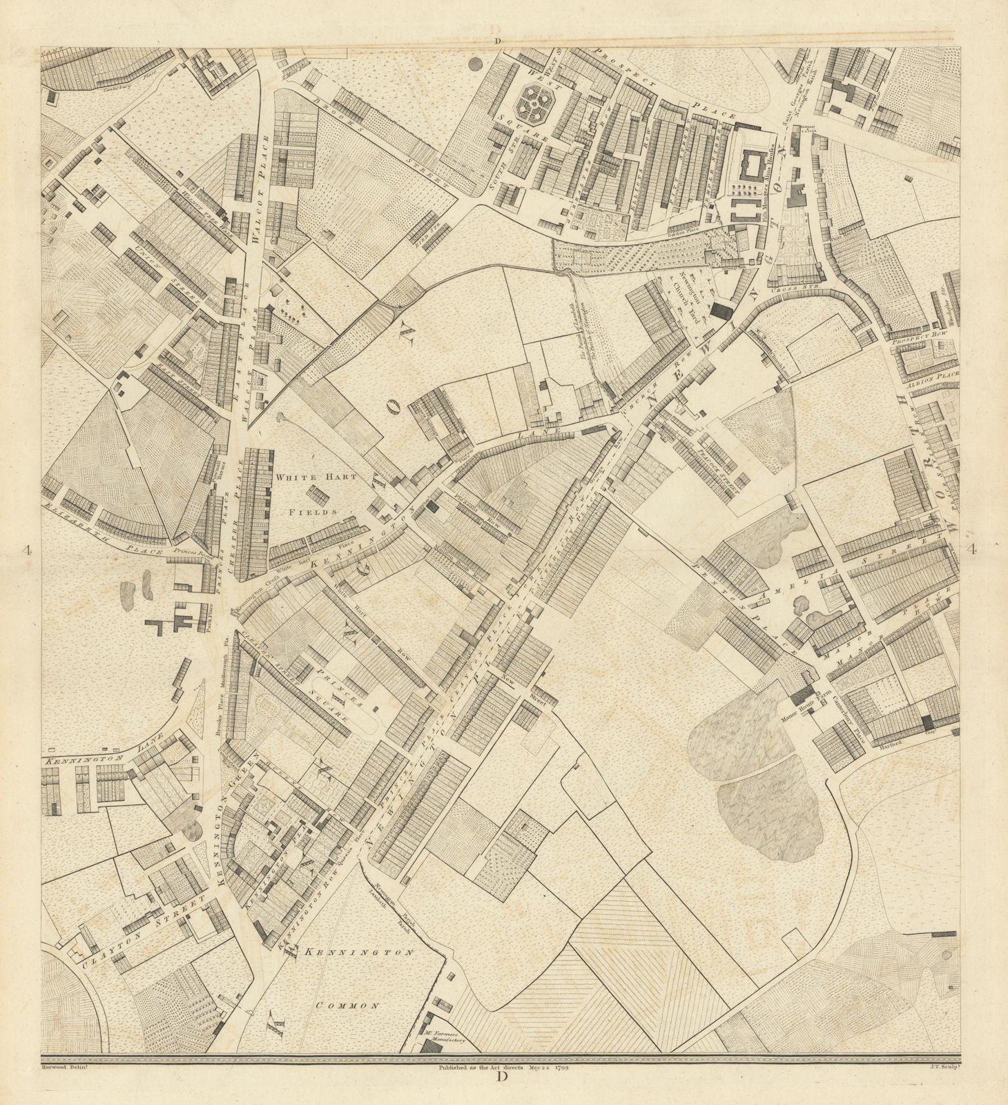 Horwood London D4 Kennington Elephant & Castle Kennington Park Road 1799 map
