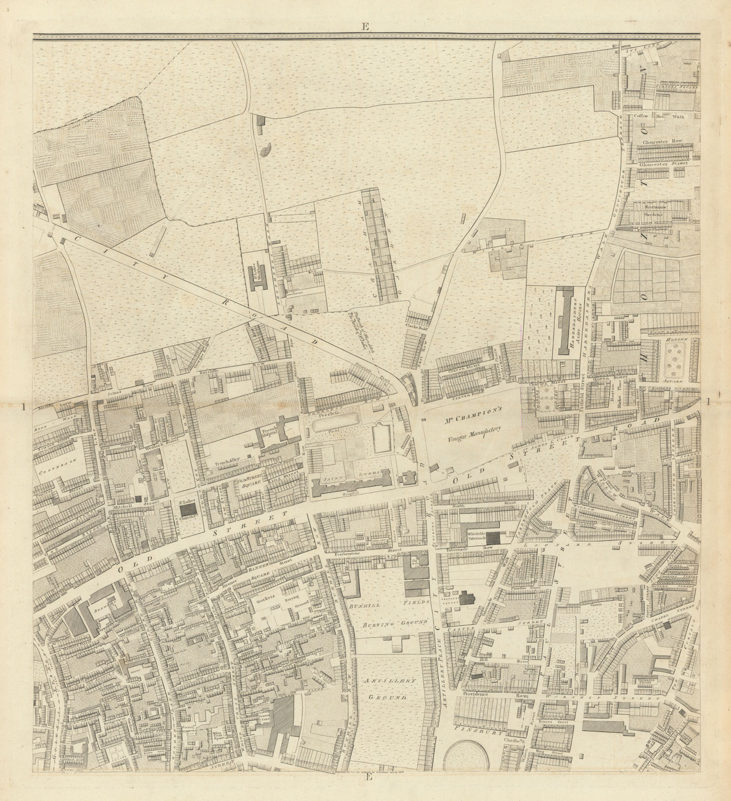 Horwood London E1 Old Street Hoxton City Road Finsbury Bunhill Fields 1799 map