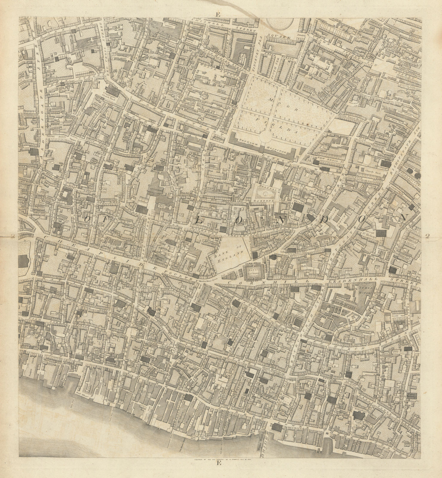 Horwood City of London E2 Moorfields Cheapside Cornhill Bishopsgate 1799 map