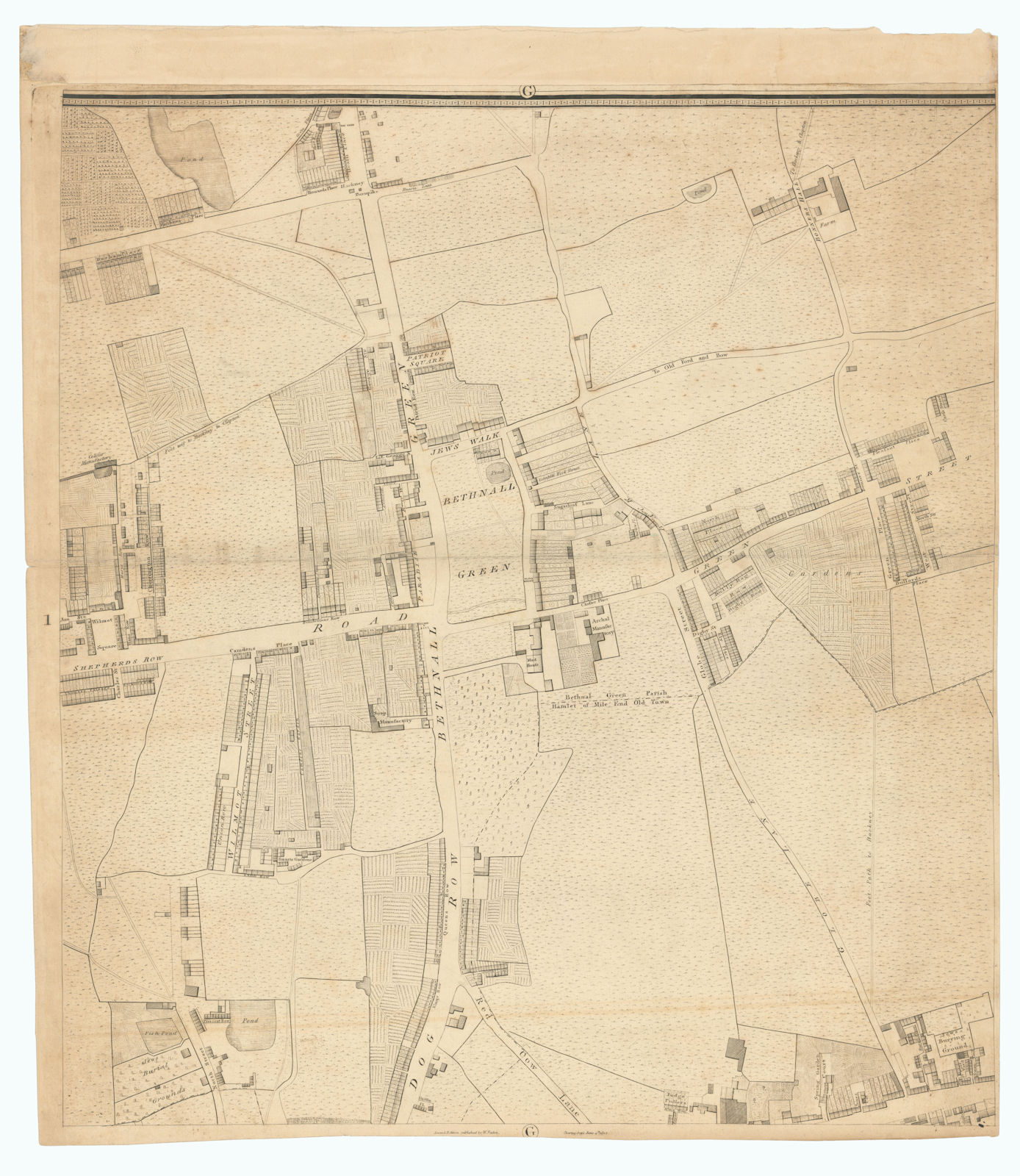 Horwood/Faden London G1 Bethnal Green Globe Town Cambridge Heath 1807 old map