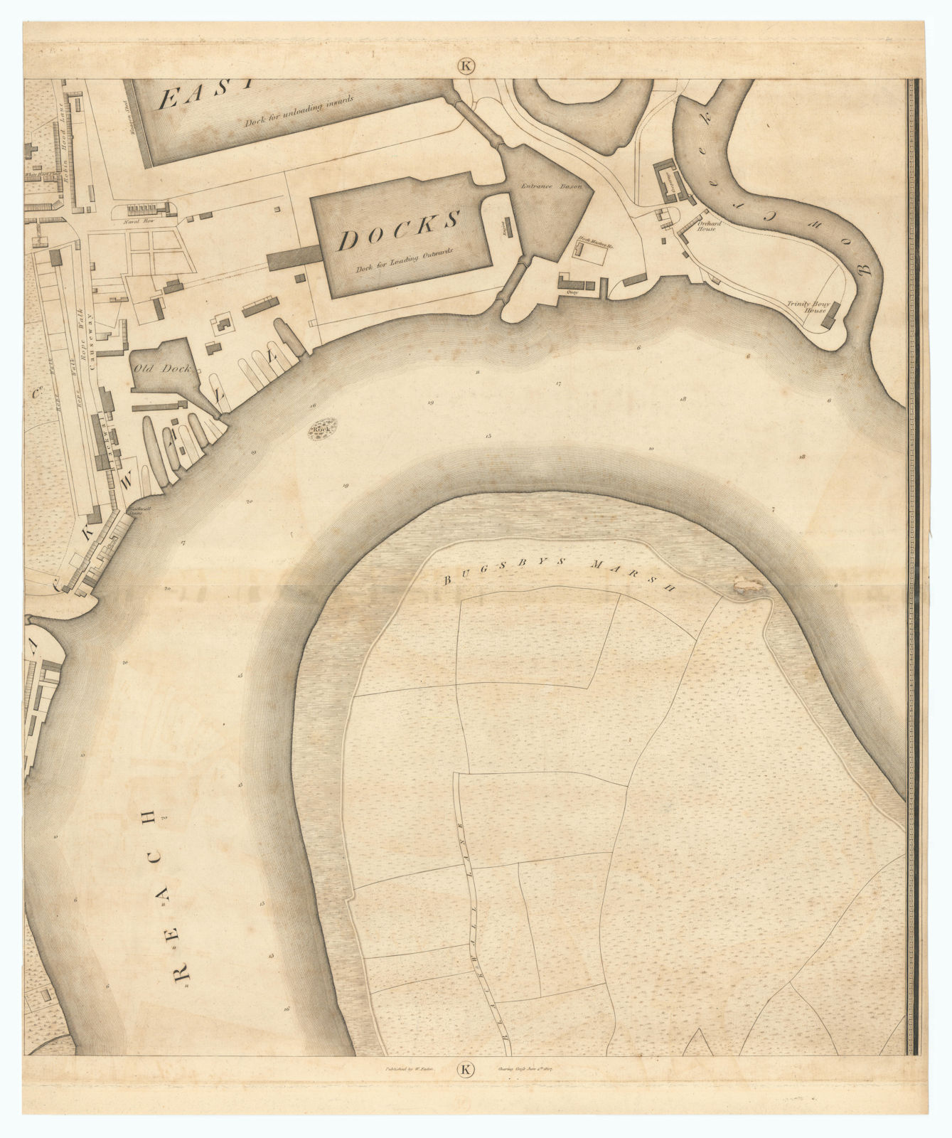 Horwood/Faden London K3 North Greenwich Blackwall East India Docks 1807 map