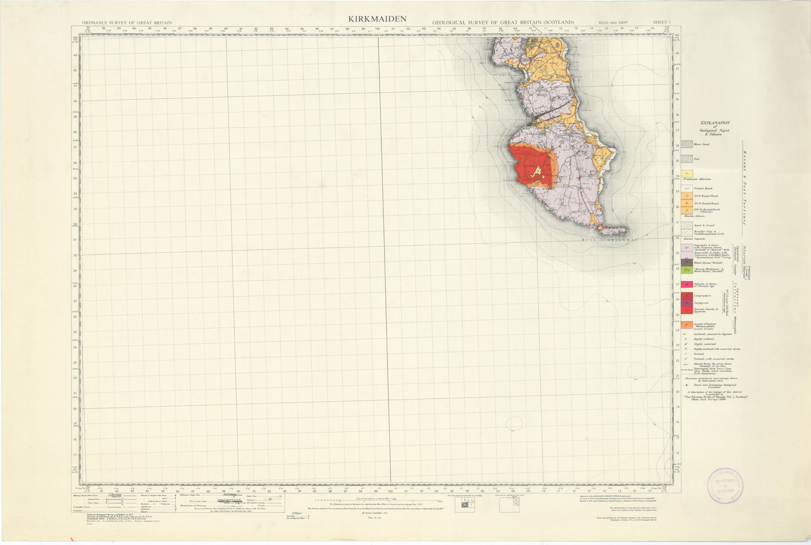 Associate Product Kirkmaiden. Geological Survey of Scotland sheet 1. Port Logan 1964 old map