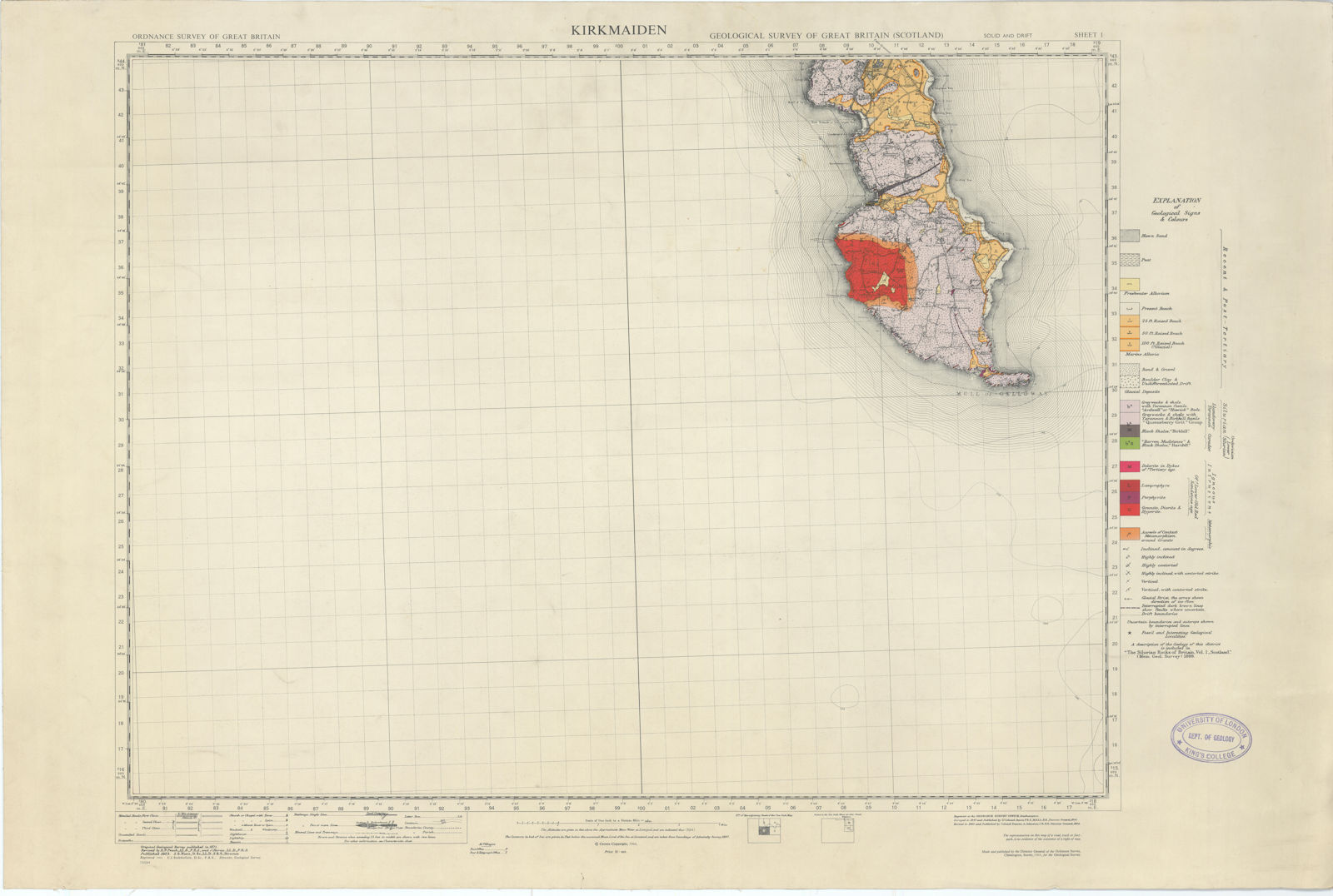 Kirkmaiden. Geological Survey of Scotland sheet 1. Port Logan 1964 old map