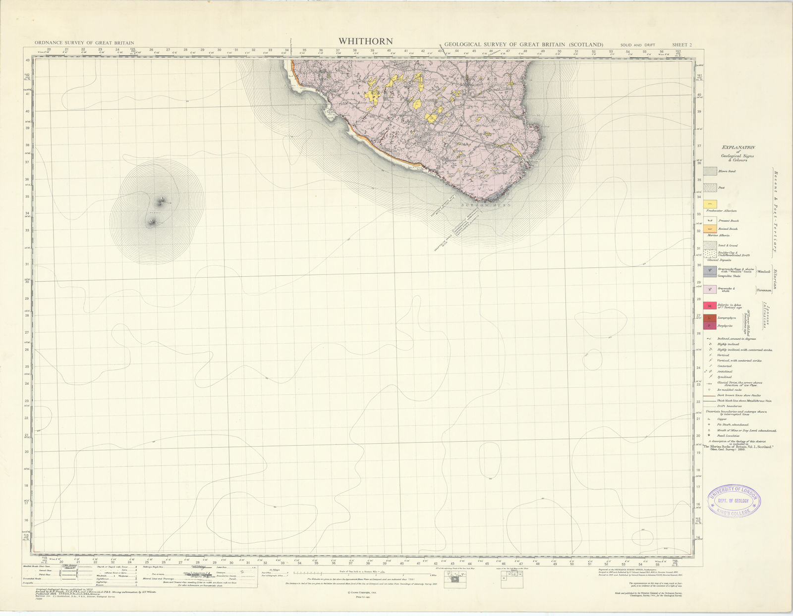 Whithorn. Geological Survey of Scotland sheet 2. Burrow Head 1964 old map