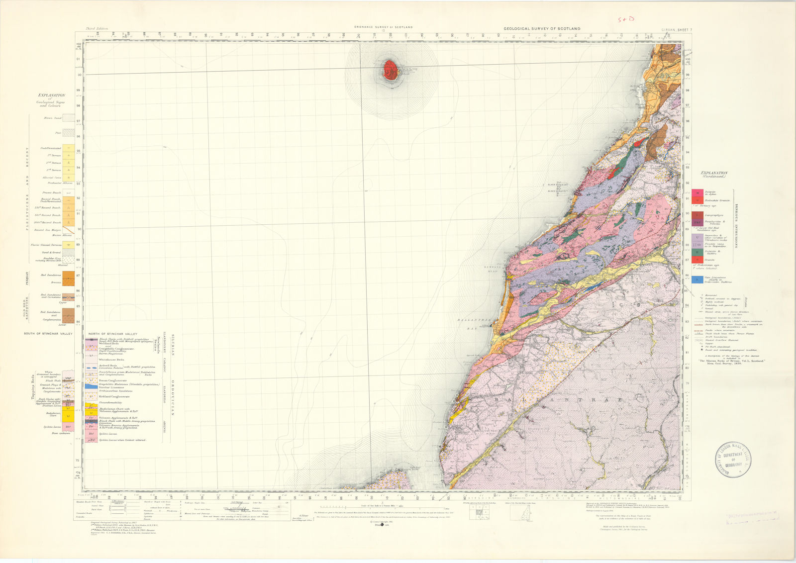 Girvan. Geological Survey of Scotland sheet 7. Ailsa Craig 1961 old map