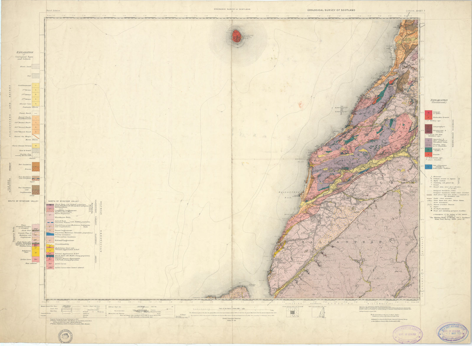 Girvan. Geological Survey of Scotland sheet 7. Ailsa Craig 1926 old map