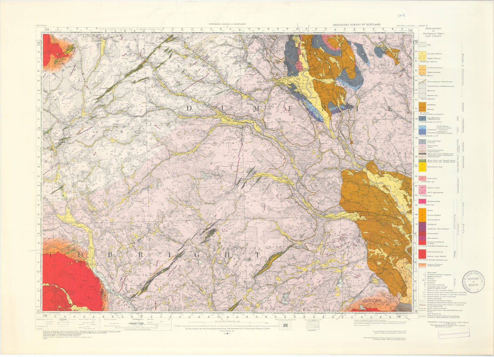 Maxwelltown. Geological Survey of Scotland sheet 9. Moniaive, Galloway 1962 map