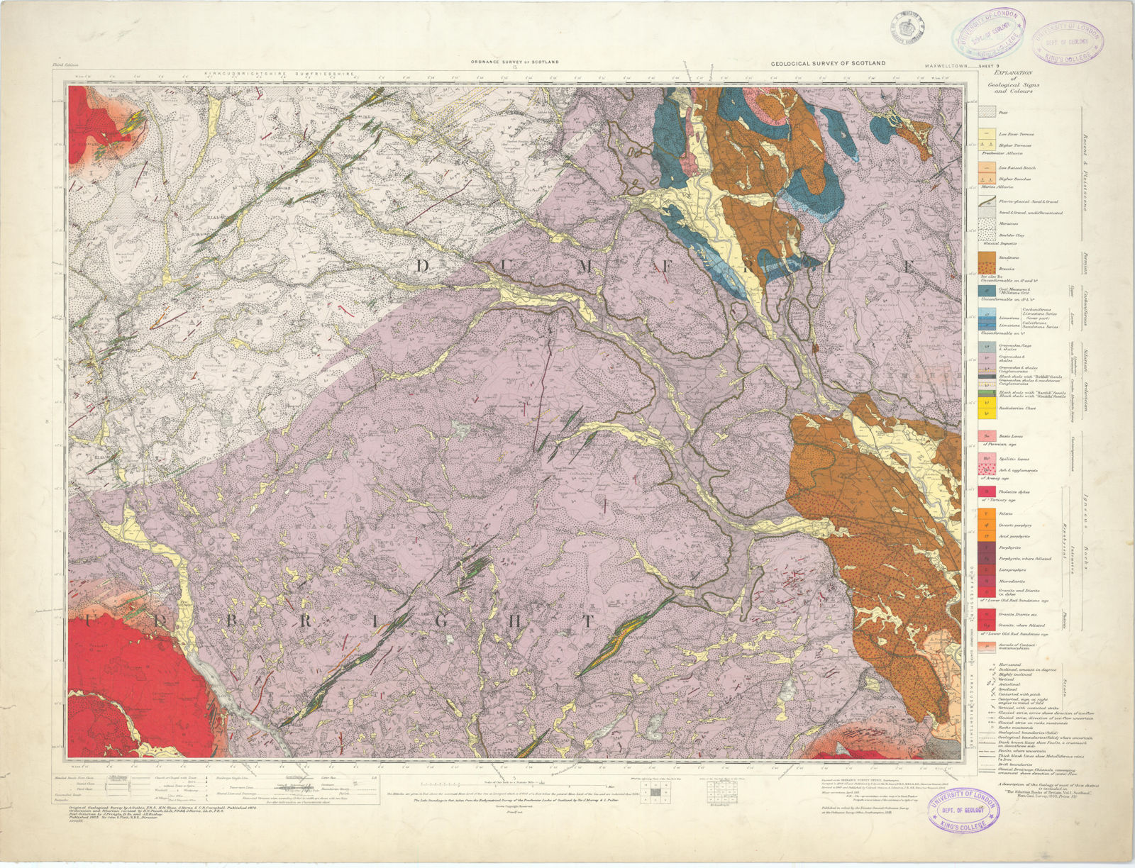 Maxwelltown. Geological Survey of Scotland sheet 9. Moniaive, Galloway 1933 map