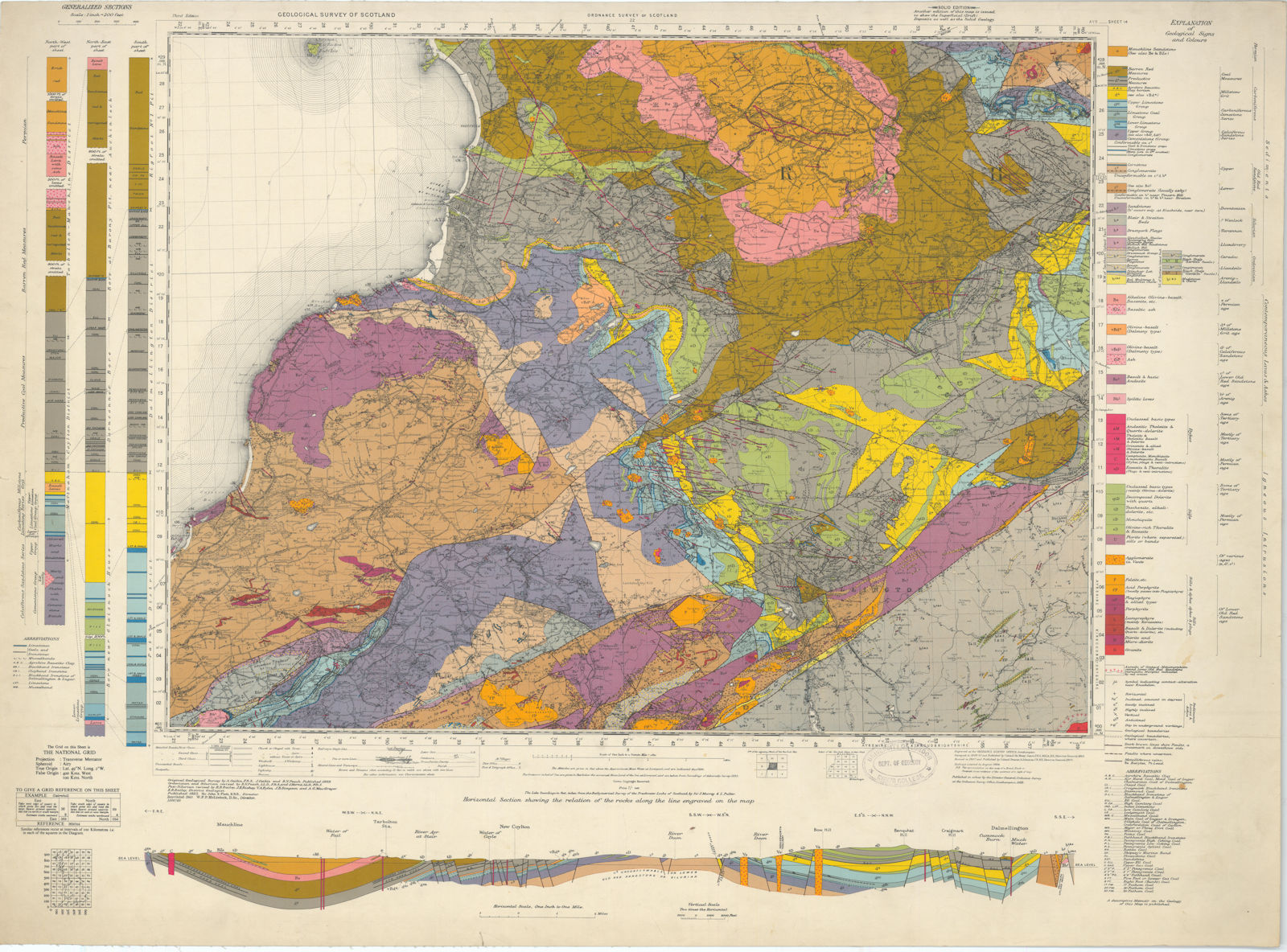 Ayr. Geological Survey of Scotland sheet 14. Cumnock 1949 old vintage map