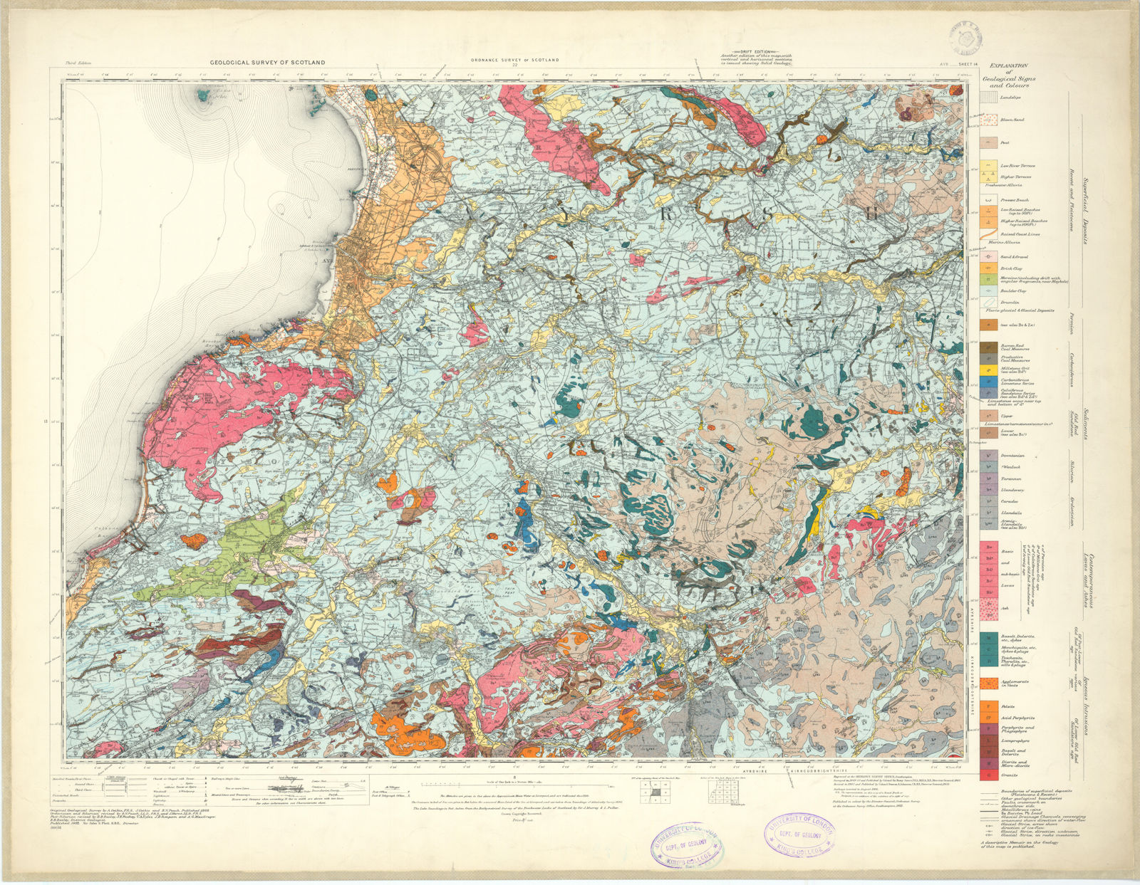 Ayr. Geological Survey of Scotland sheet 14. Cumnock 1933 old vintage map