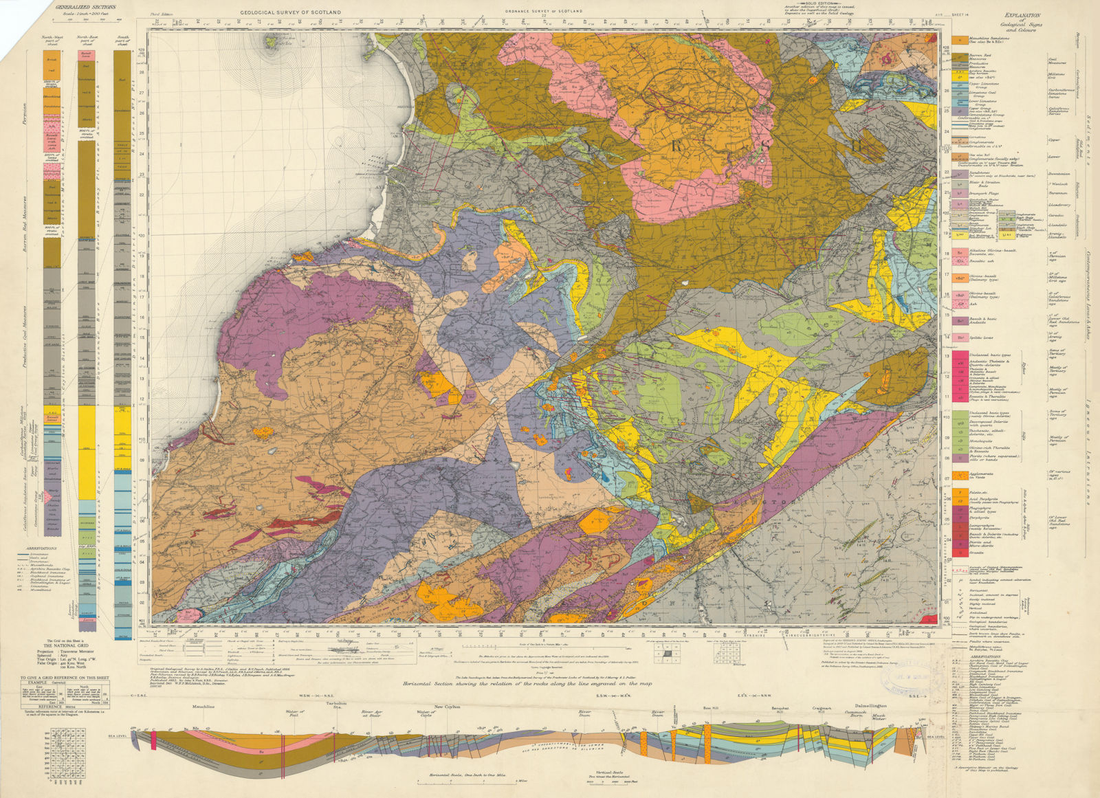 Ayr. Geological Survey of Scotland sheet 14. Cumnock 1949 old vintage map