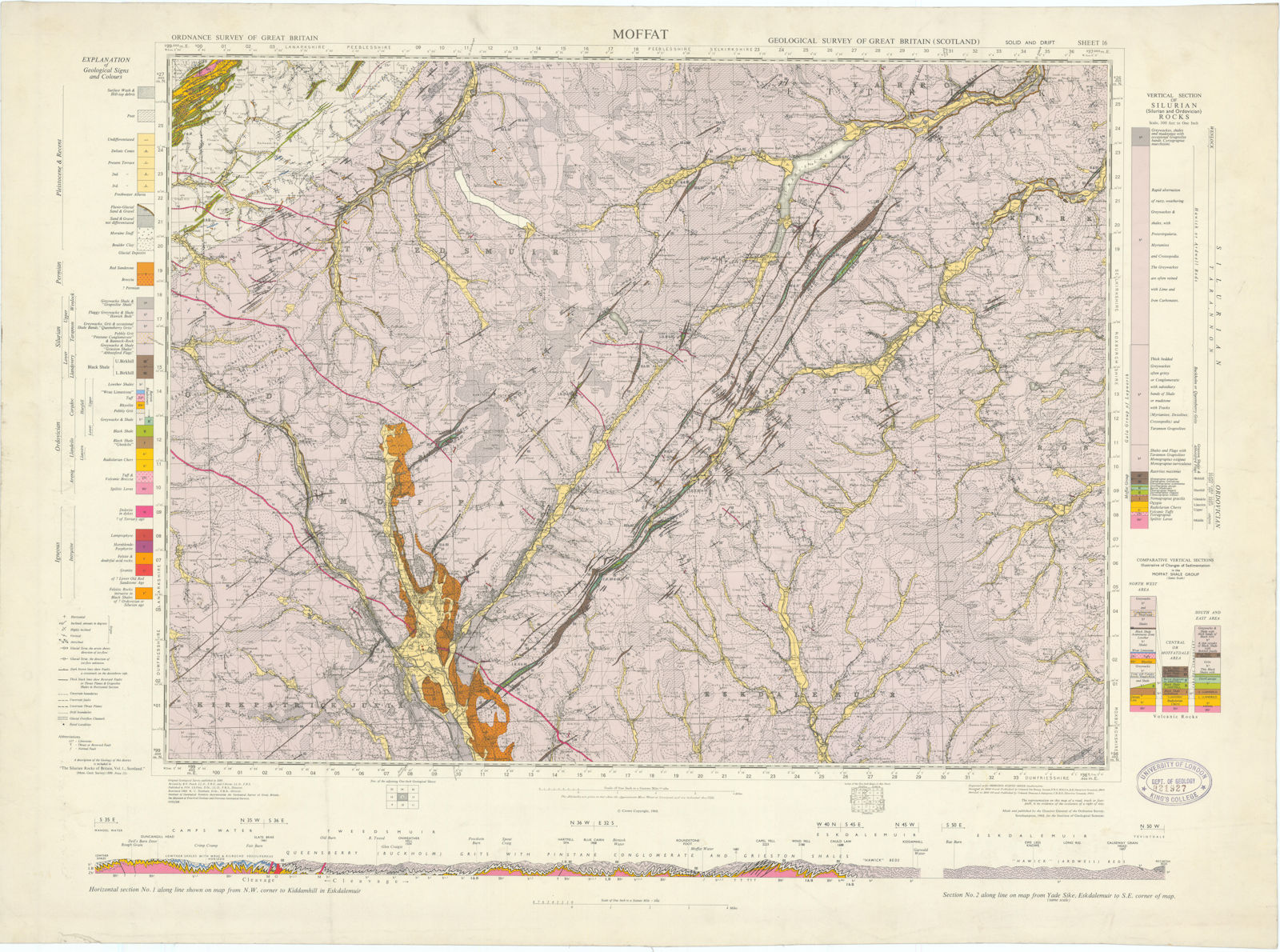 Associate Product Moffat. Geological Survey of Scotland sheet 16. Ettrick 1968 old vintage map