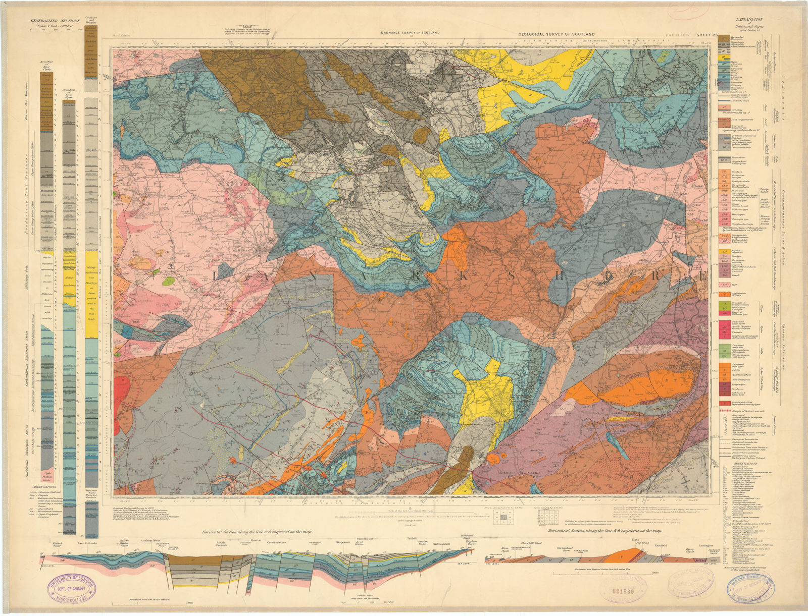 Associate Product Hamilton. Geological Survey of Scotland sheet 23. Lanark 1929 old vintage map