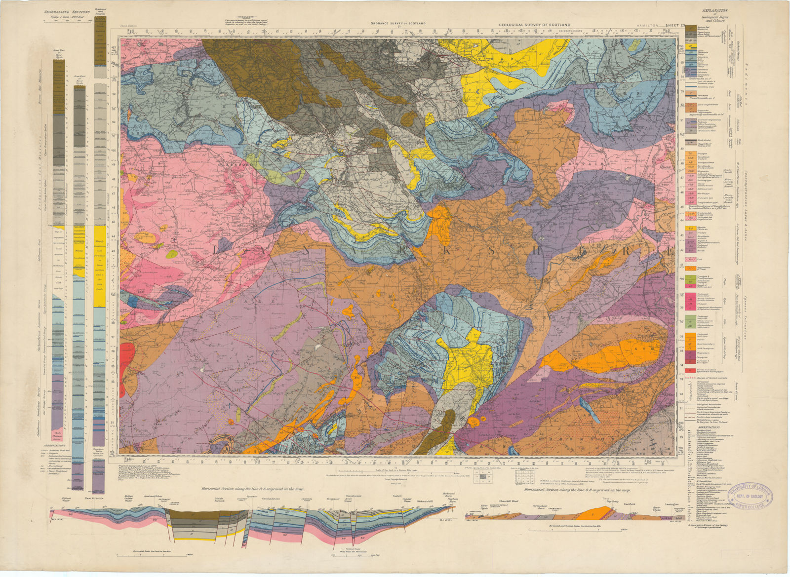 Associate Product Hamilton. Geological Survey of Scotland sheet 23. Lanark 1951 old vintage map