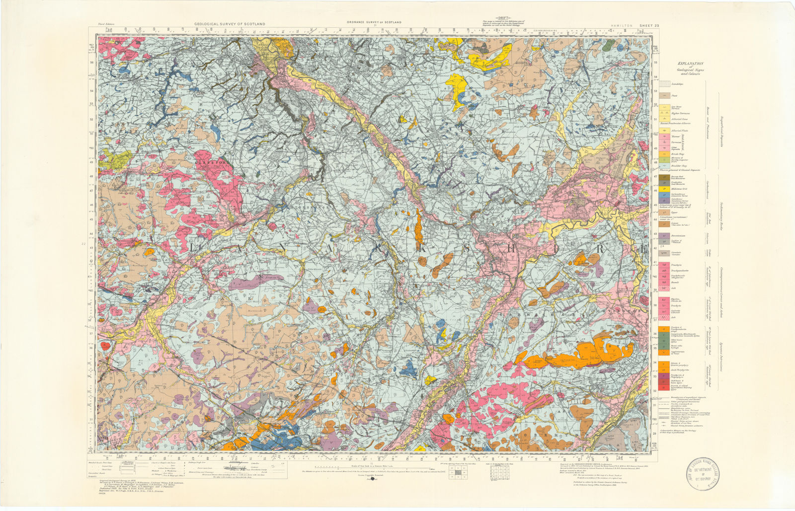 Associate Product Hamilton. Geological Survey of Scotland sheet 23. Lanark 1951 old vintage map