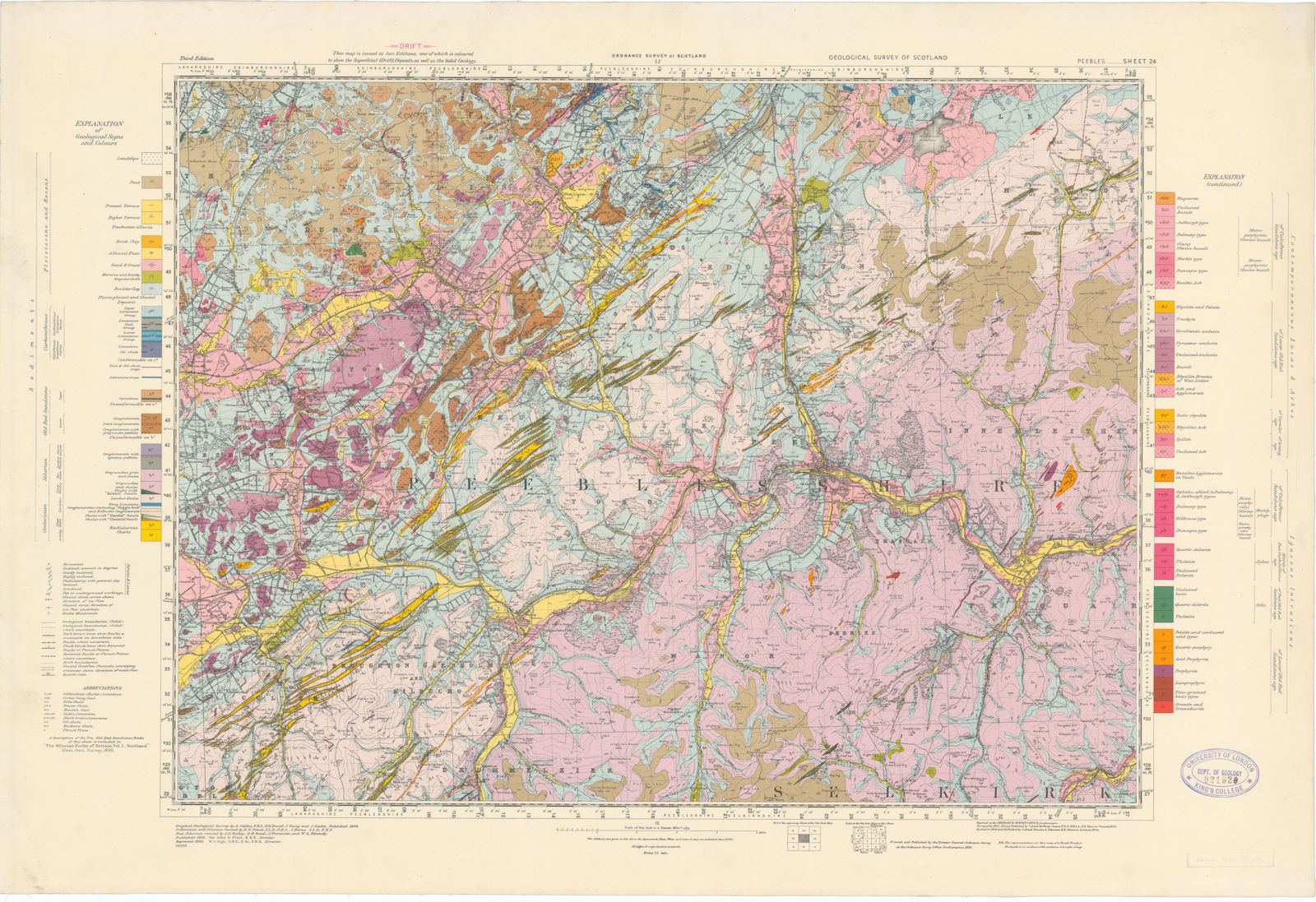 Associate Product Peebles. Geological Survey of Scotland sheet 24. Linton 1952 old vintage map