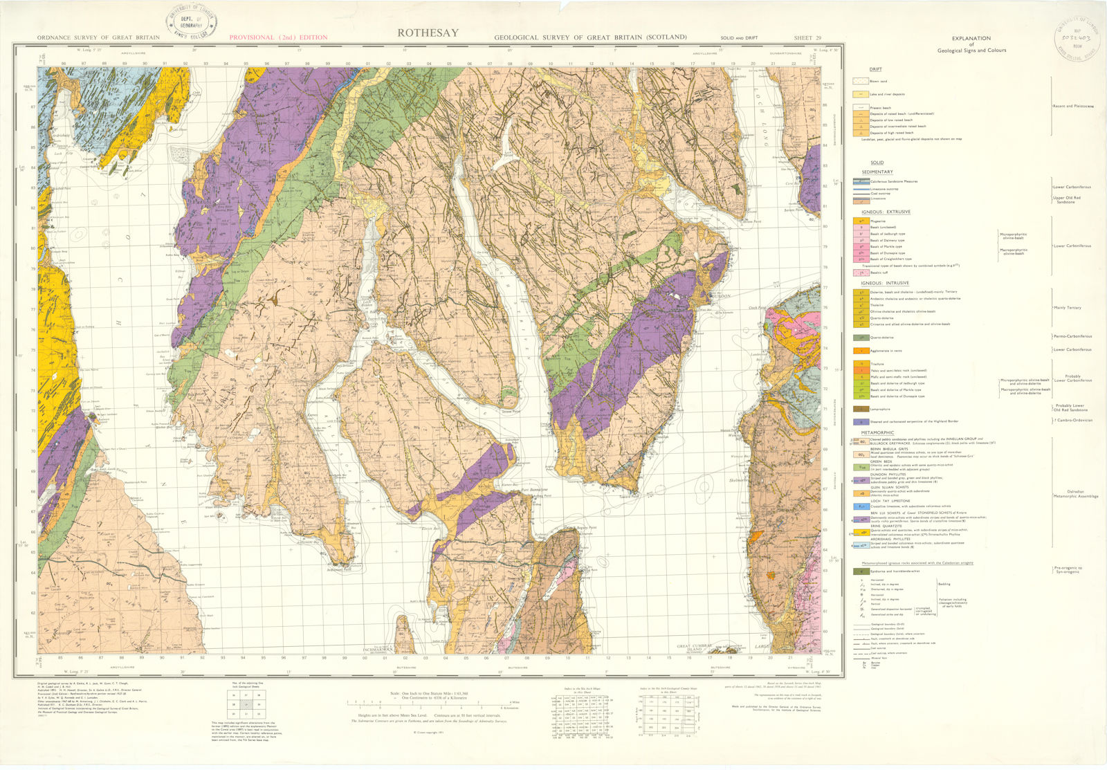 Rothesay. Scotland Geological Survey sheet 29. Lochgilphead Largs Clyde 1971 map