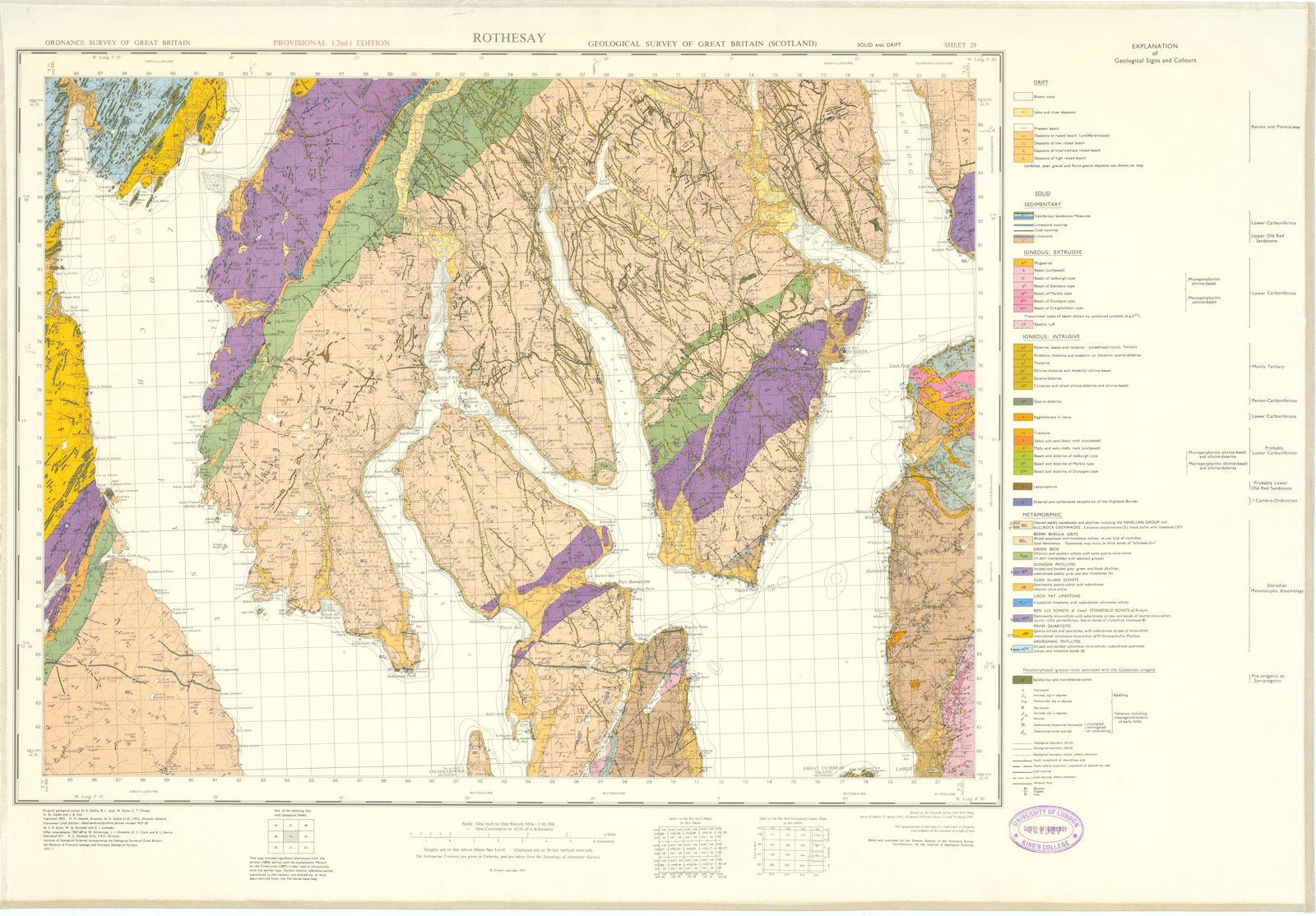 Rothesay. Scotland Geological Survey sheet 29. Lochgilphead Largs Clyde 1971 map