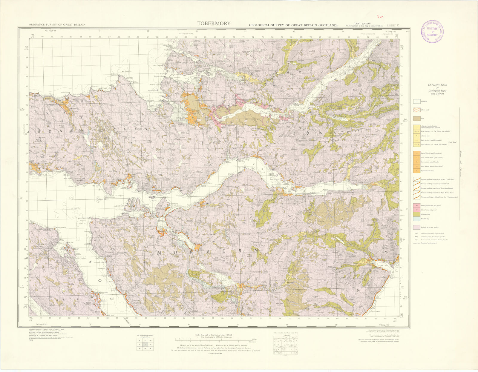 Tobermory. Geological Survey of Scotland sheet 52. Loch Sunart 1968 old map