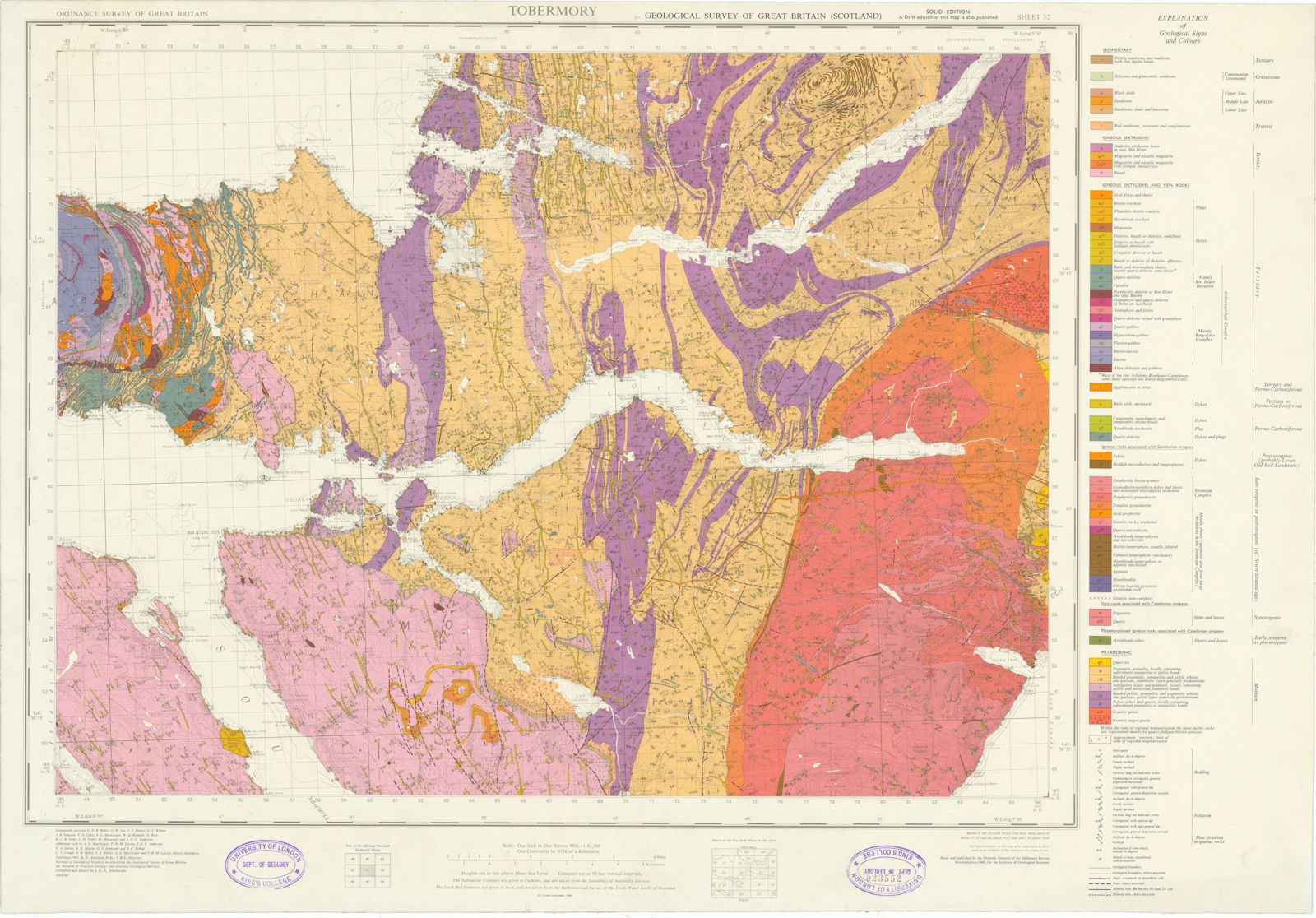 Tobermory. Geological Survey of Scotland sheet 52. Loch Sunart 1969 old map