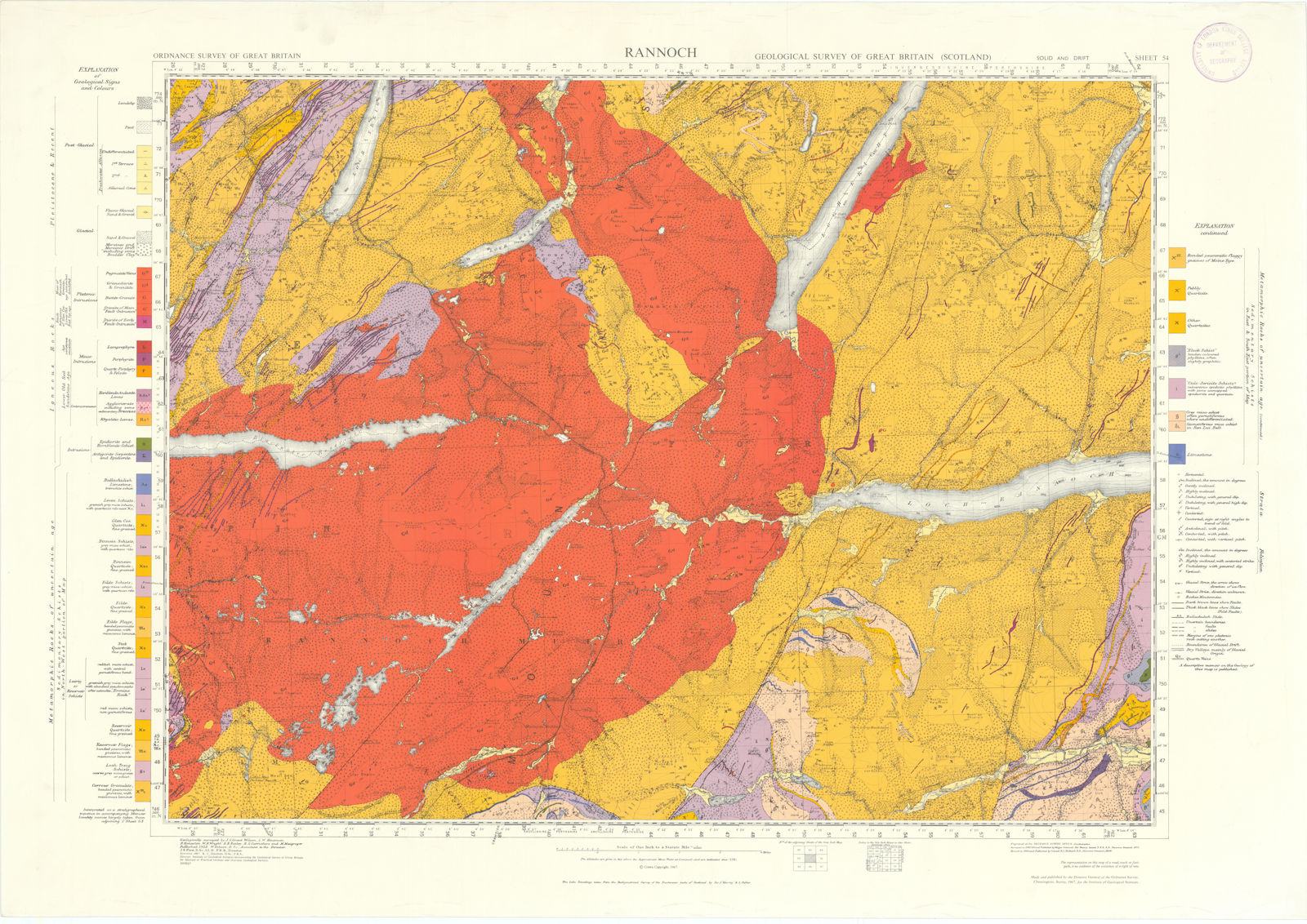 Rannoch. Geological Survey of Scotland sheet 54. Grampians 1967 old map