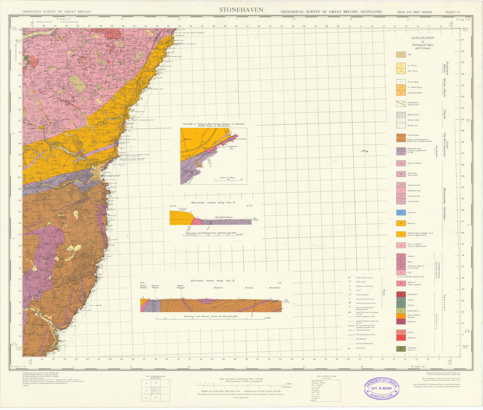 Associate Product Stonehaven. Geological Survey of Scotland sheet 67. Inverbervie 1967 old map