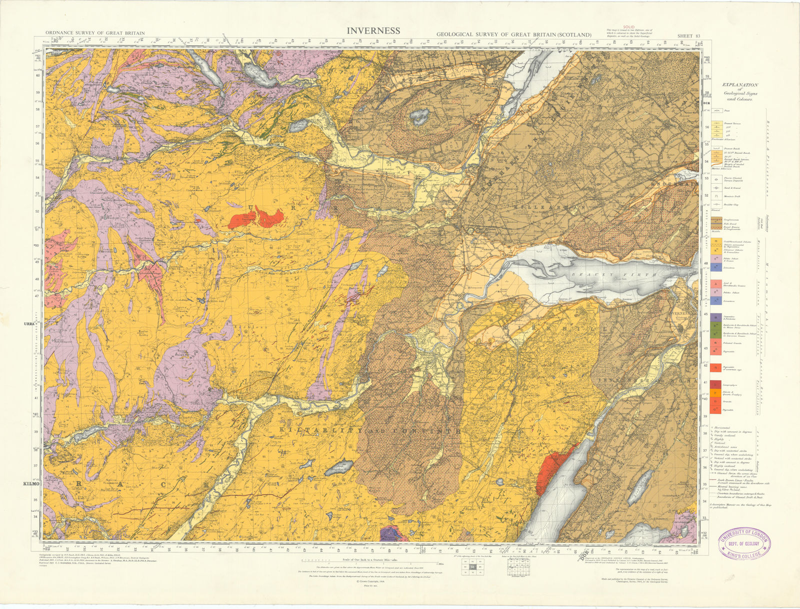 Inverness. Geological Survey of Scotland sheet 83. Dingwall 1964 old map